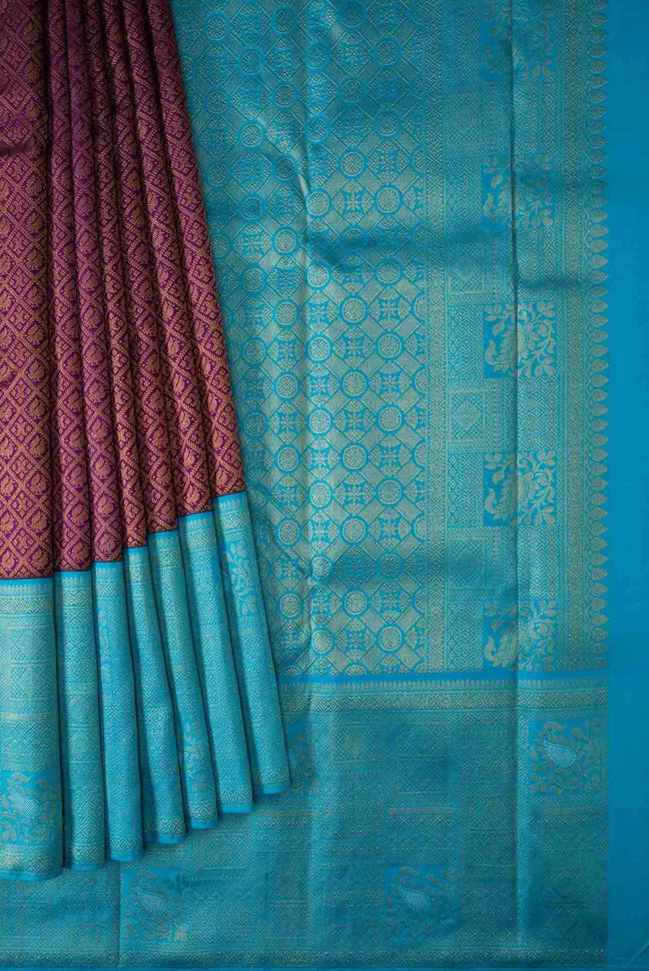 Pure Silk Pure Zari Violet Dual Tone Kanchipuram Saree