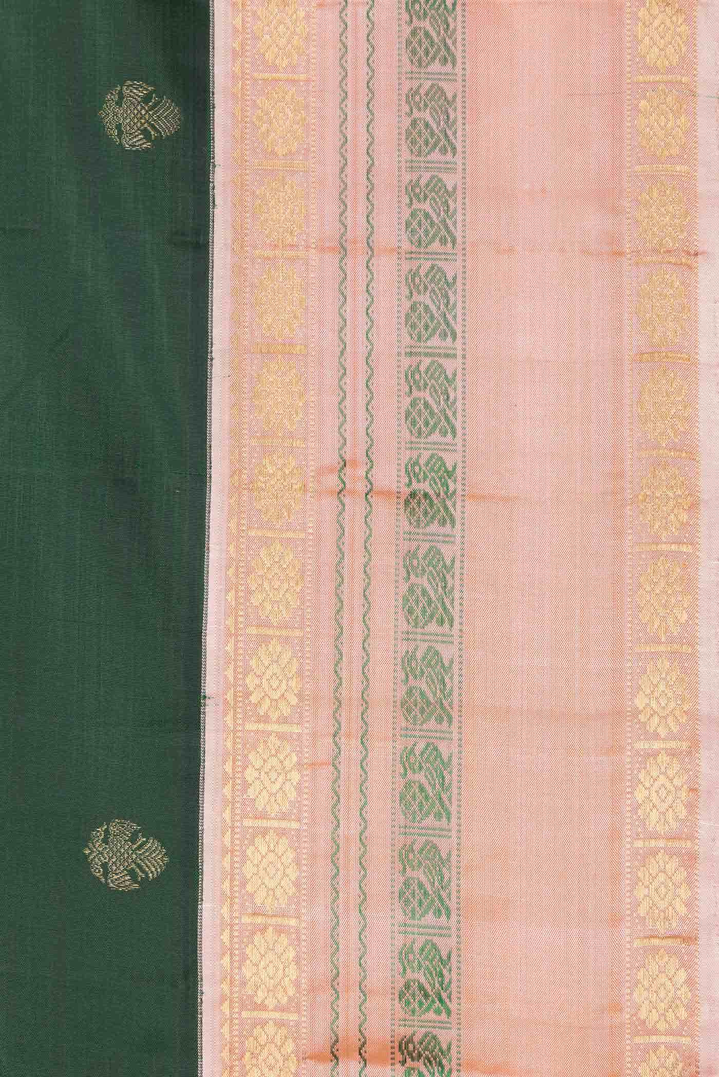 Pure Silk Pure Zari Bottle Green Dual Tone Kanchipuram Saree