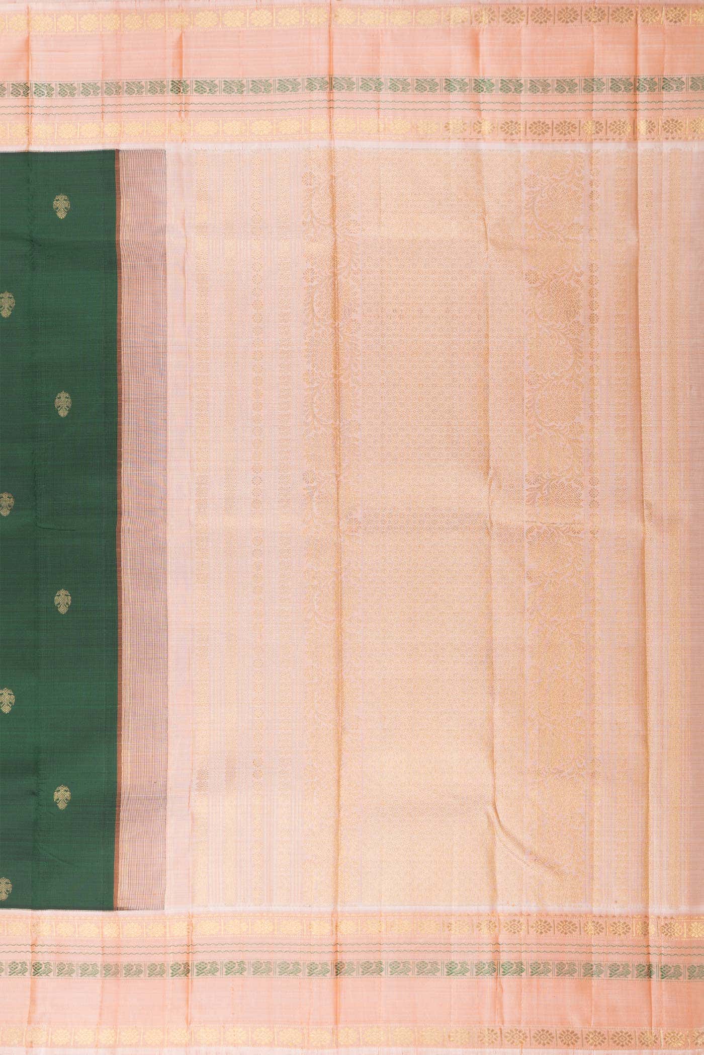 Pure Silk Pure Zari Bottle Green Dual Tone Kanchipuram Saree
