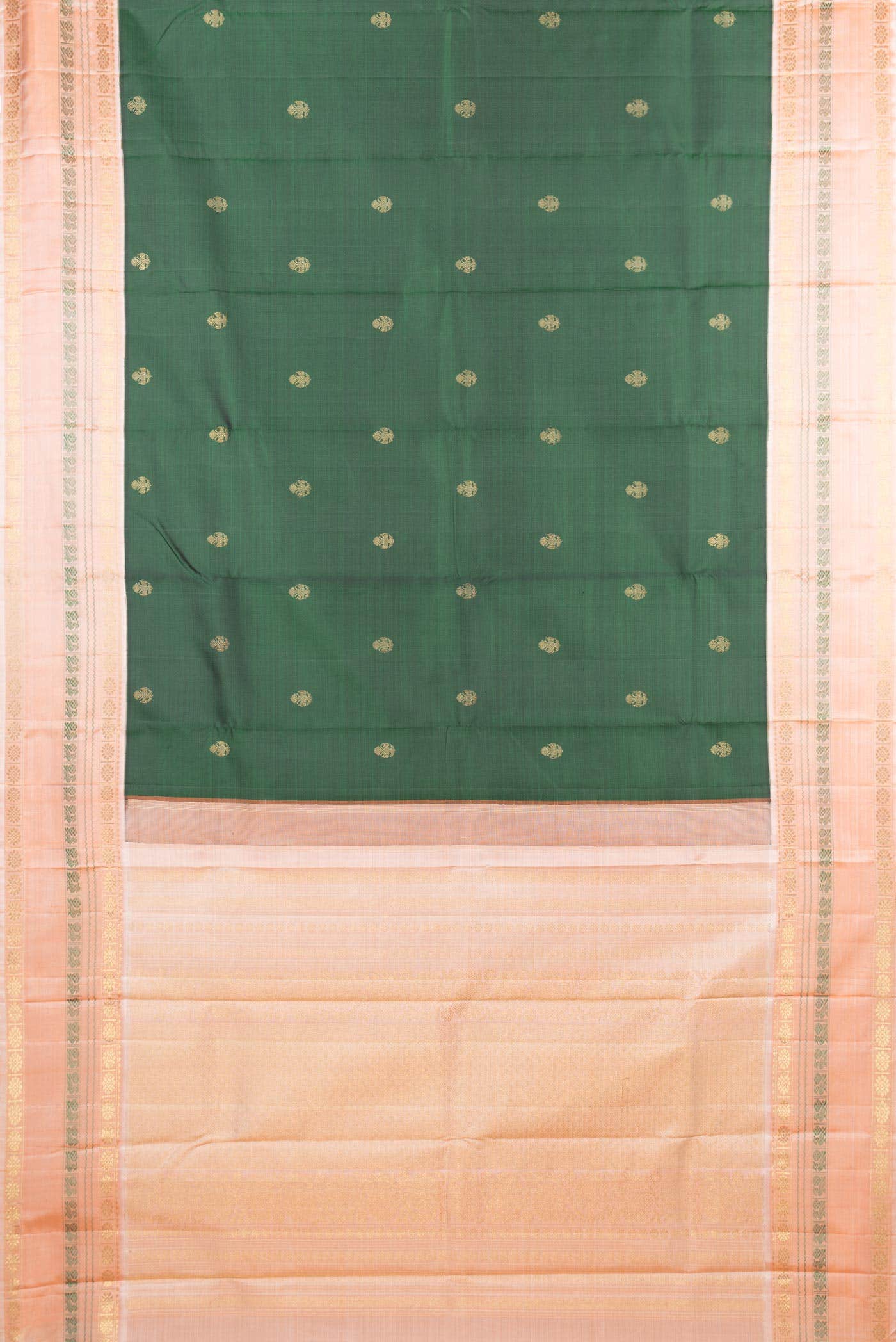 Pure Silk Pure Zari Bottle Green Dual Tone Kanchipuram Saree