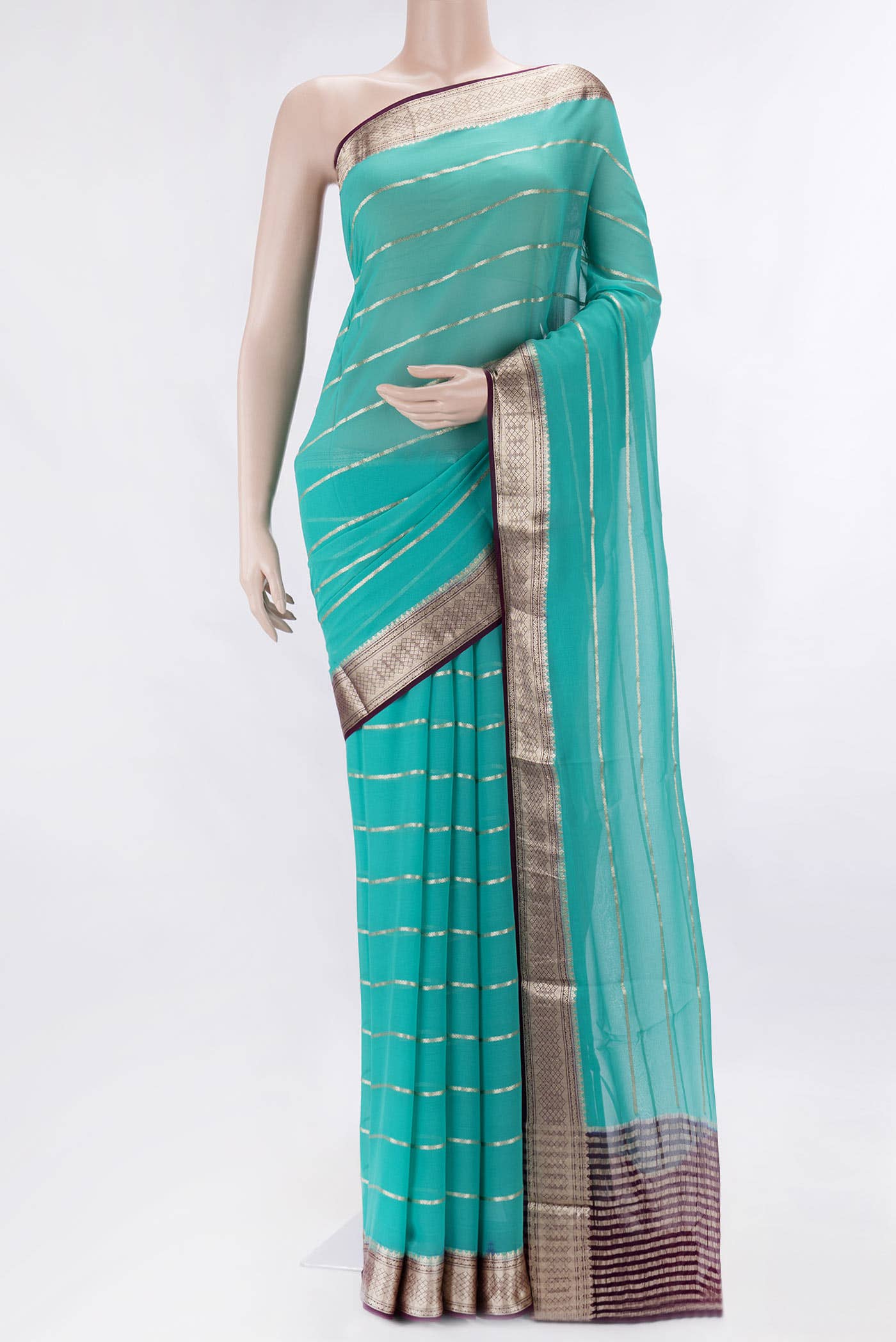 Sea Green Dual Tone Mysore Georgette Saree