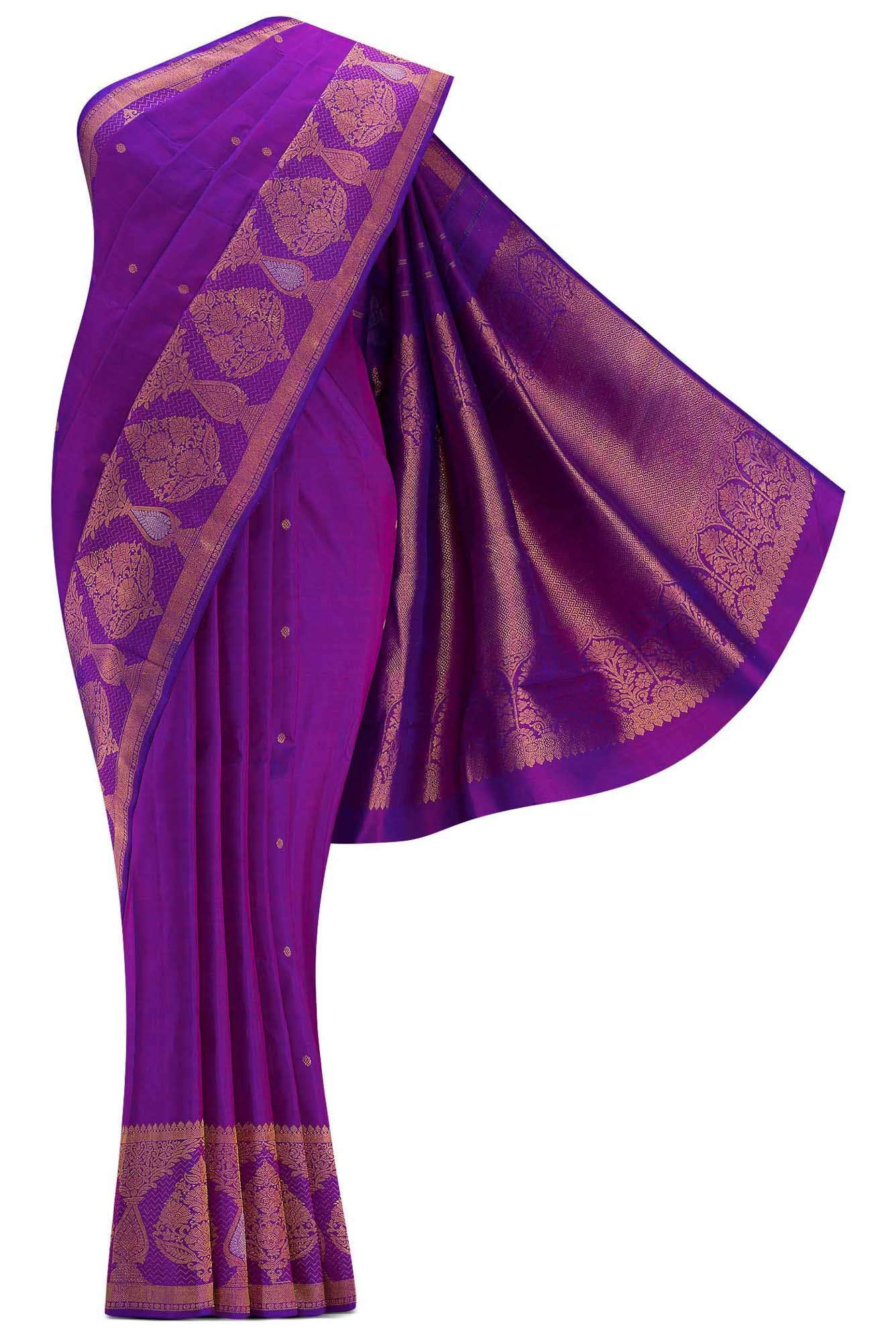 Pure Silk Pure Zari Purple Dual Tone Kanchipuram Saree