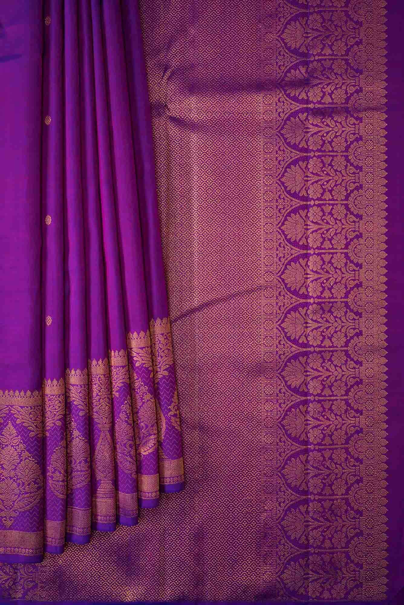 Pure Silk Pure Zari Purple Dual Tone Kanchipuram Saree