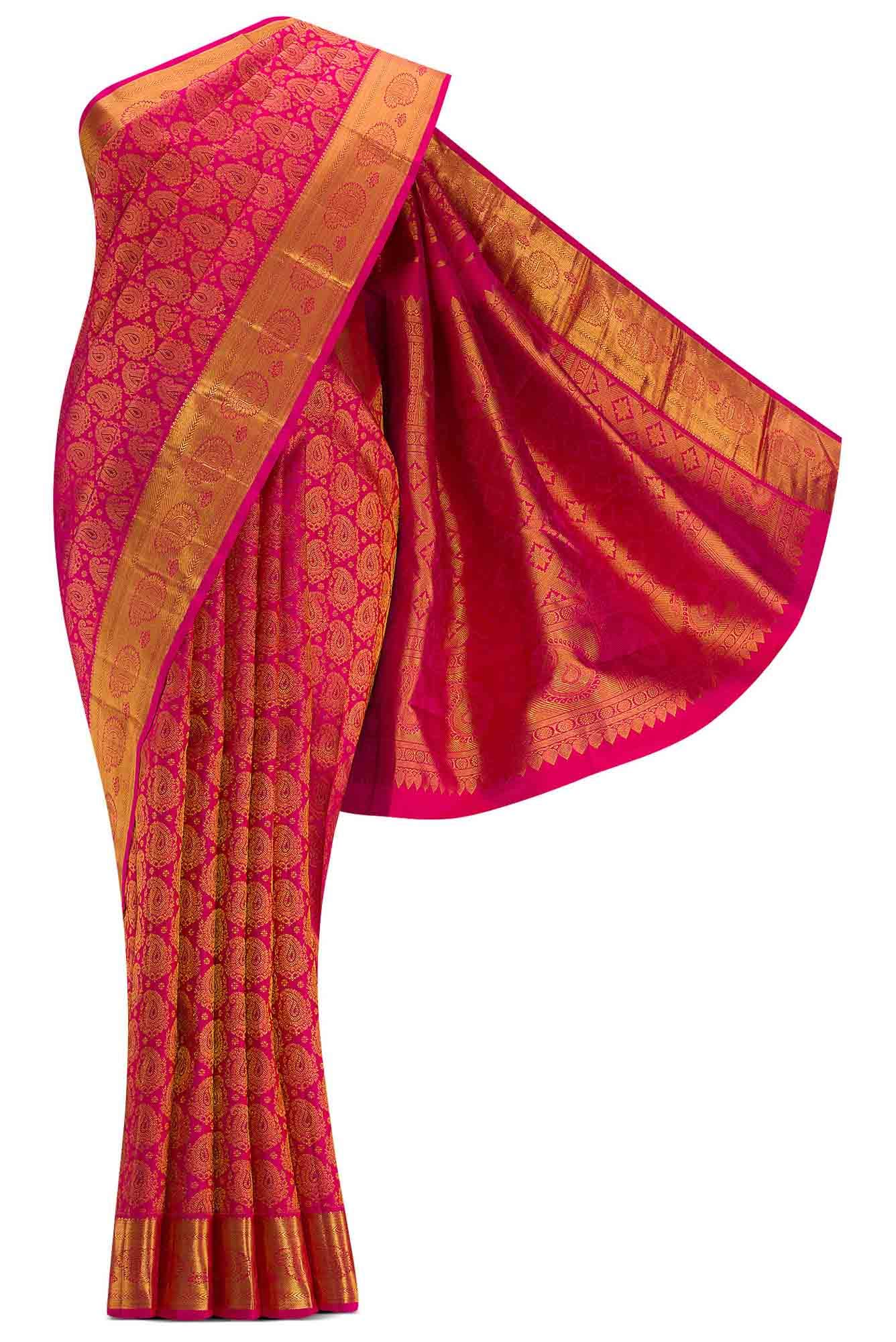 Pure Silk Pure Zari Pink Dual Tone Kanchipuram Saree