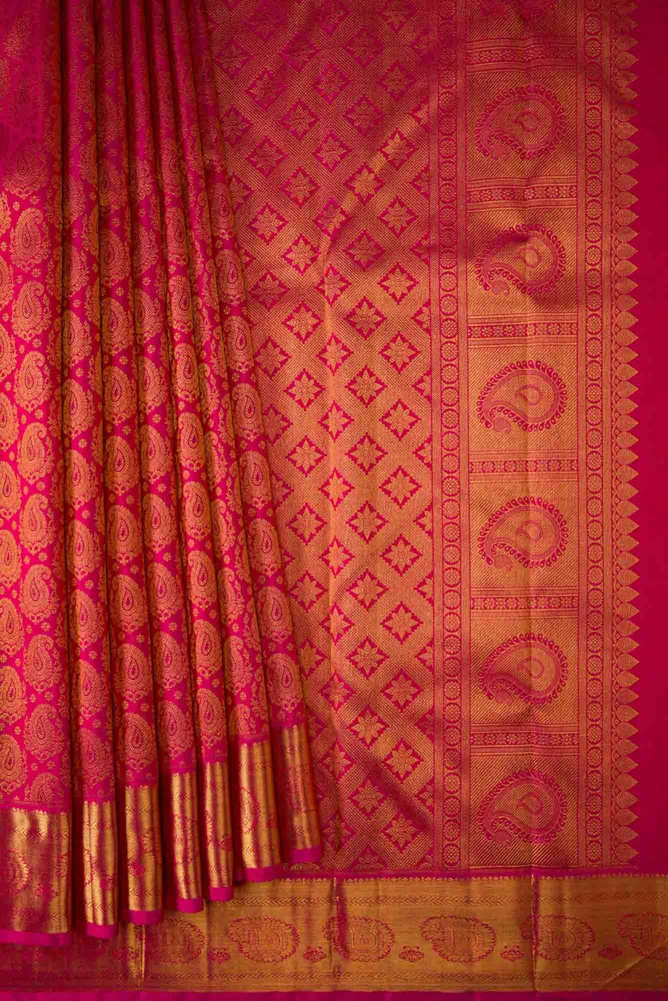 Pure Silk Pure Zari Pink Dual Tone Kanchipuram Saree