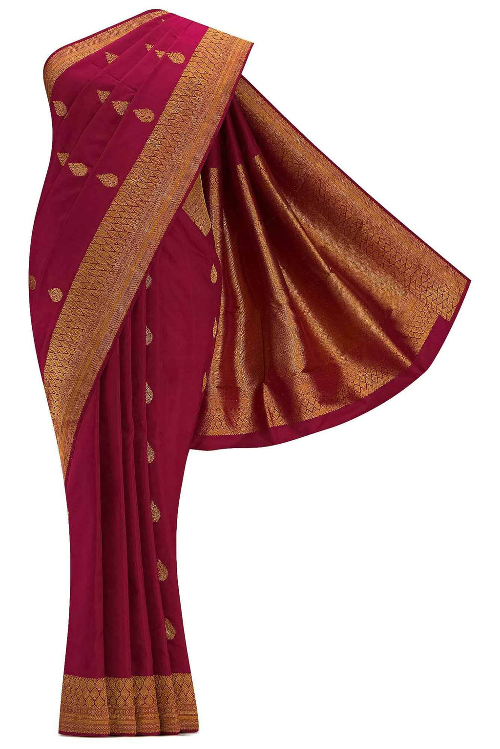 Pure Silk Pure Zari Maroon Dual Tone Kanchipuram Saree