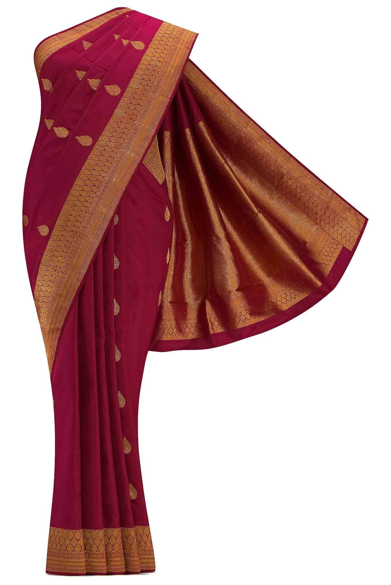 Pure Silk Pure Zari Maroon Dual Tone Kanchipuram Saree