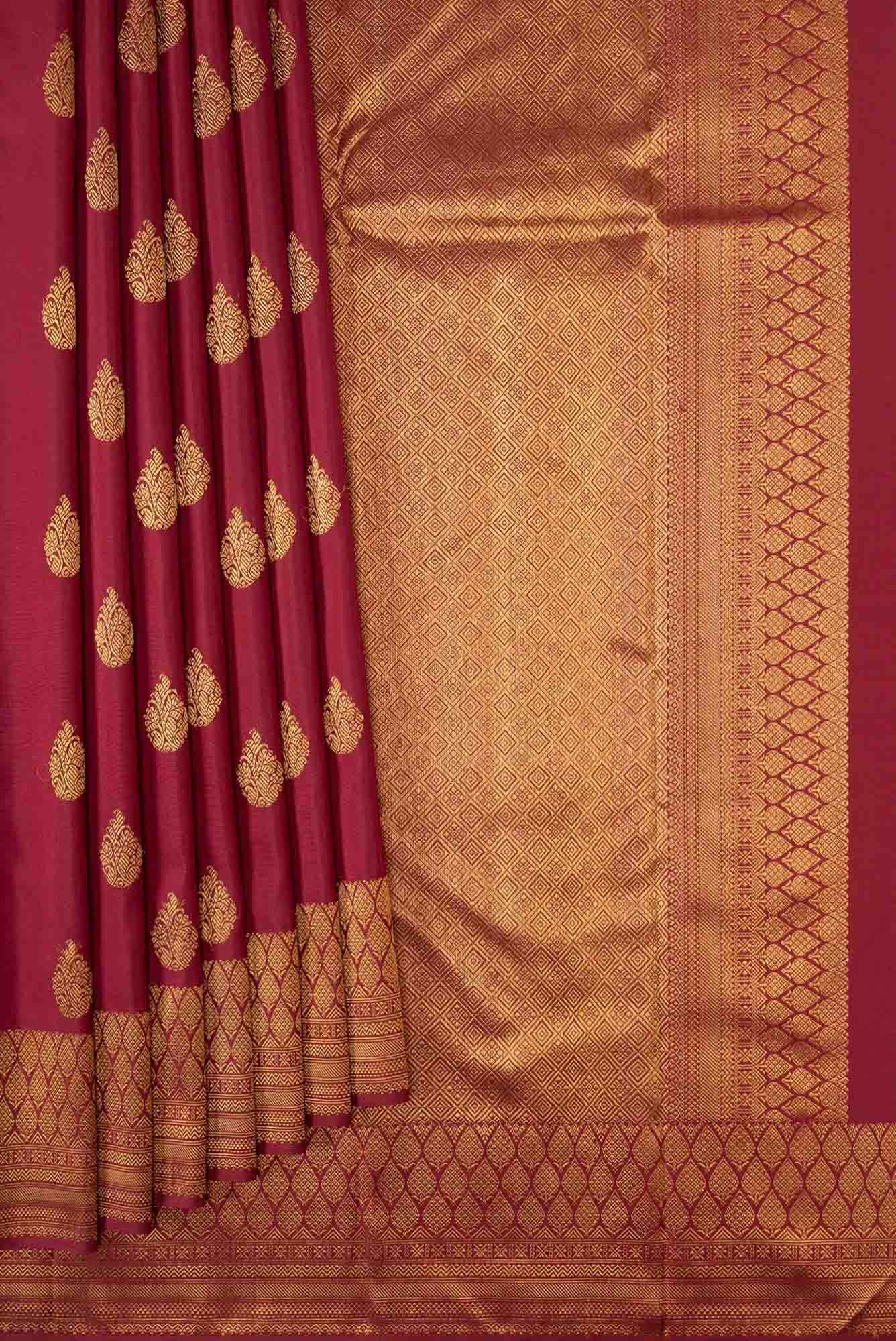 Pure Silk Pure Zari Maroon Dual Tone Kanchipuram Saree