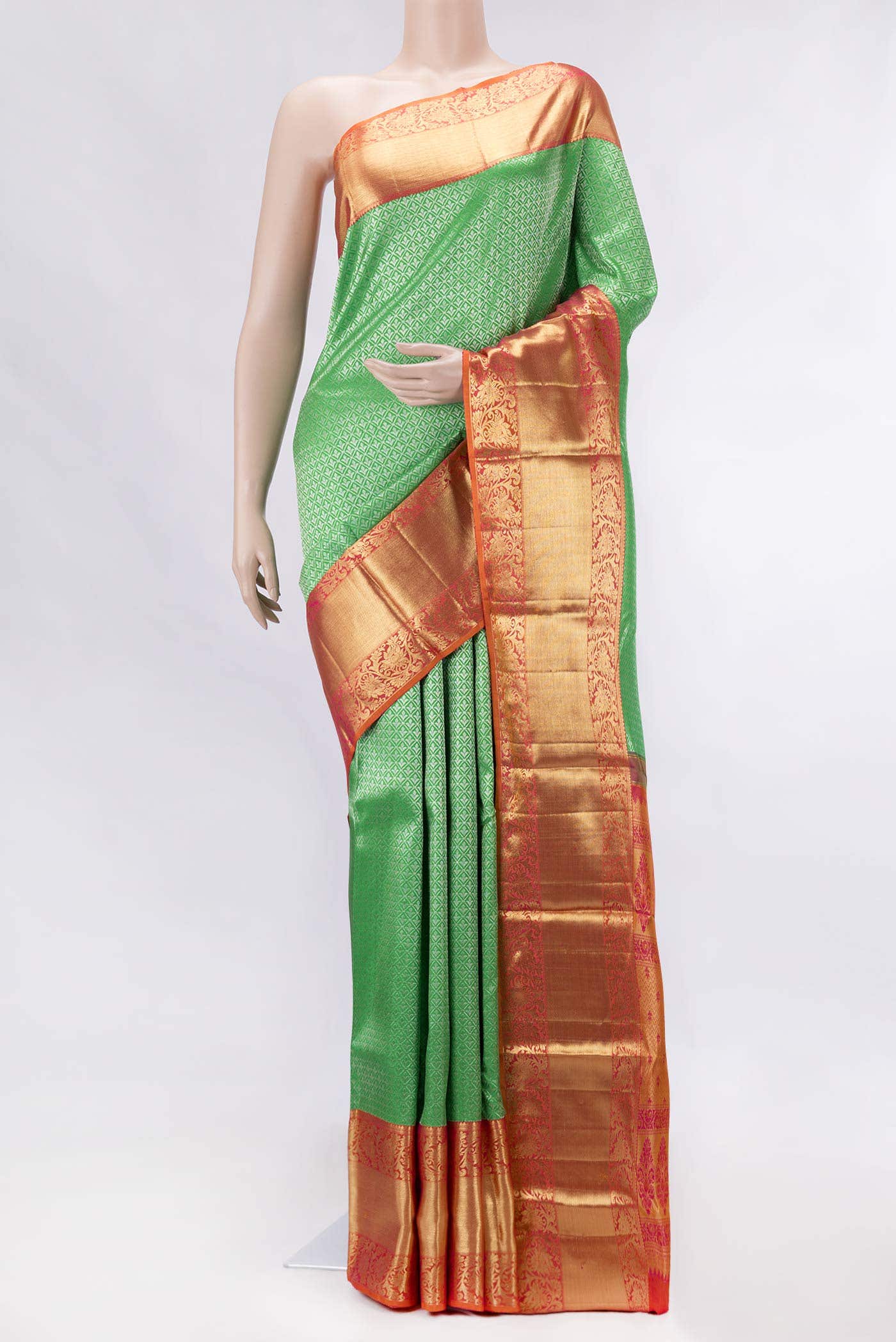 Parrot Green Dual Tone Kanchipuram Silk Saree