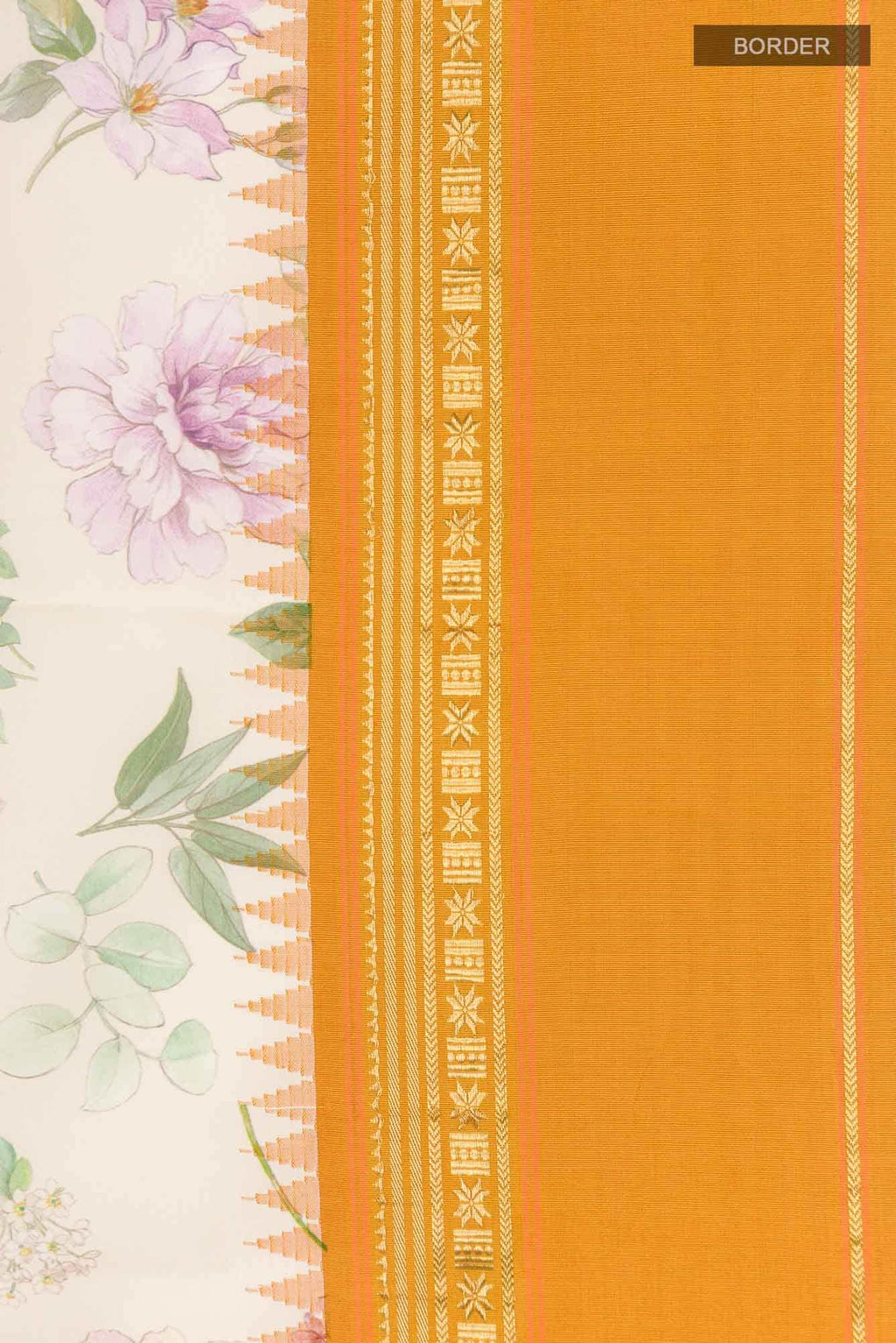 Cream Printed Silk Saree