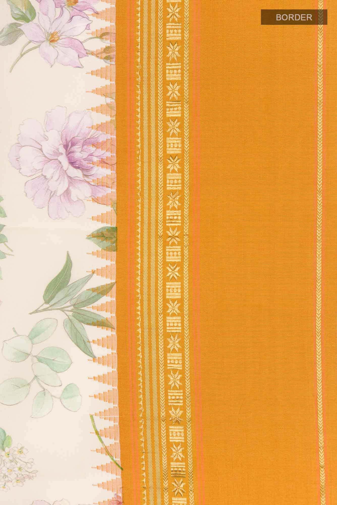 Cream Printed Silk Saree