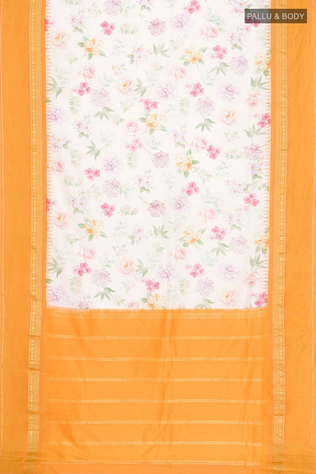 Cream Printed Silk Saree