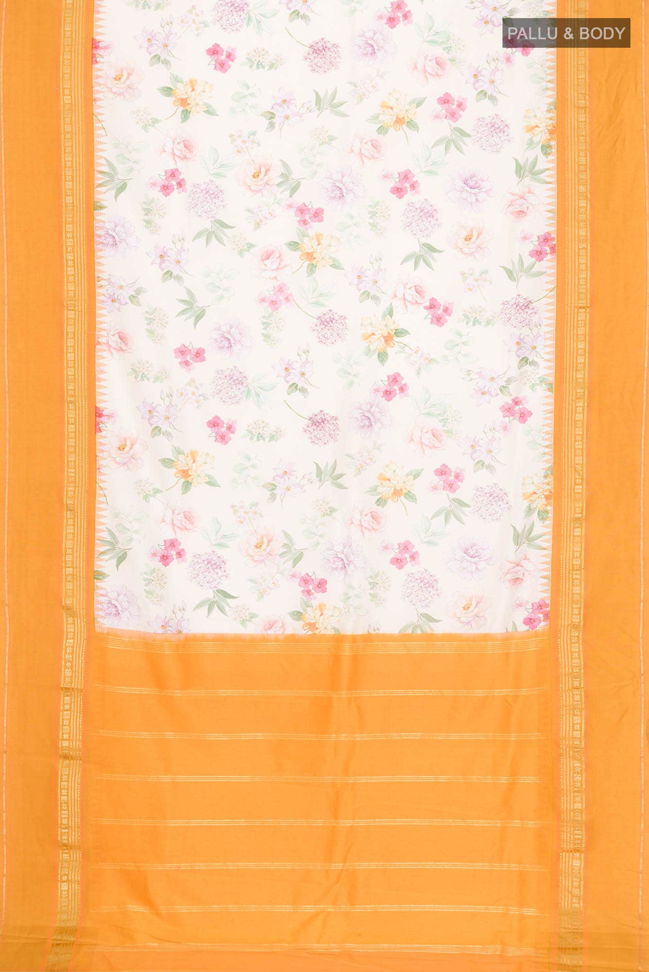 Cream Printed Silk Saree