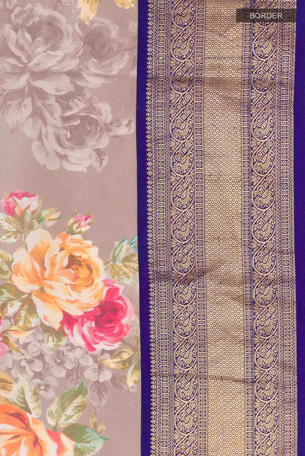 Grey Printed Silk Saree