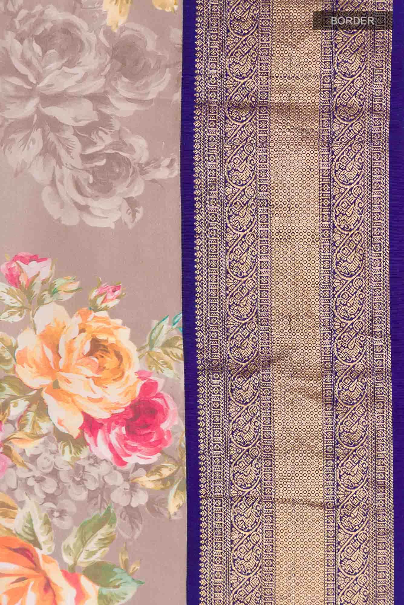 Grey Printed Silk Saree