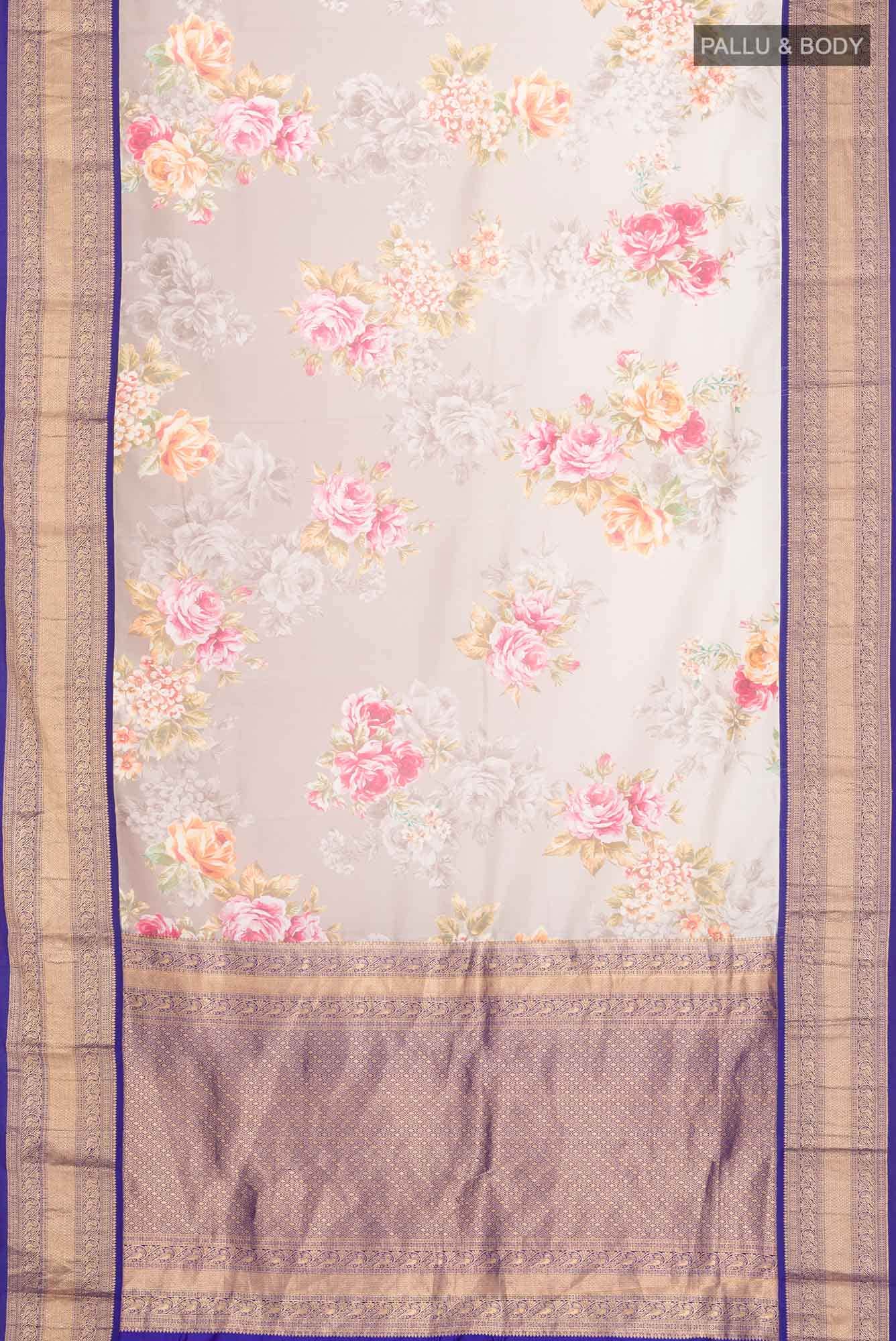 Grey Printed Silk Saree