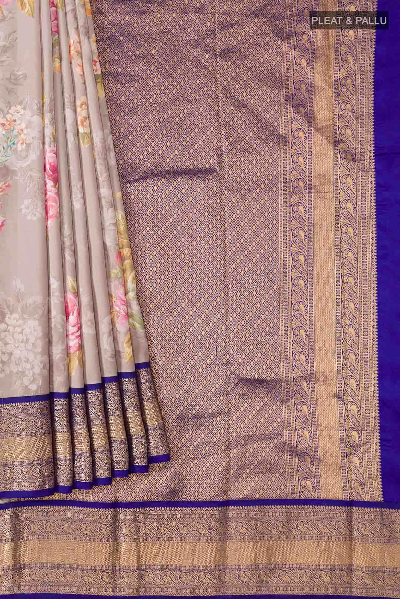 Grey Printed Silk Saree