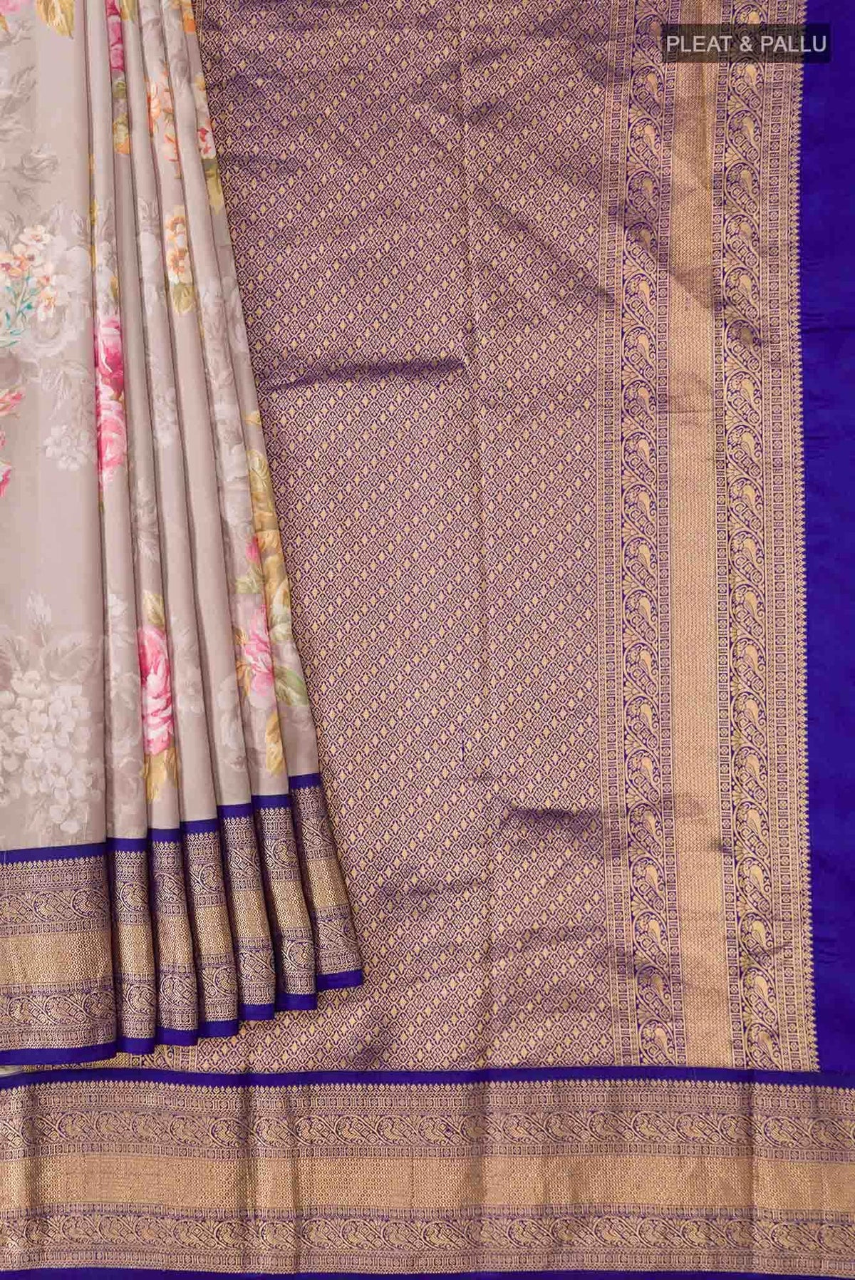 Grey Printed Silk Saree