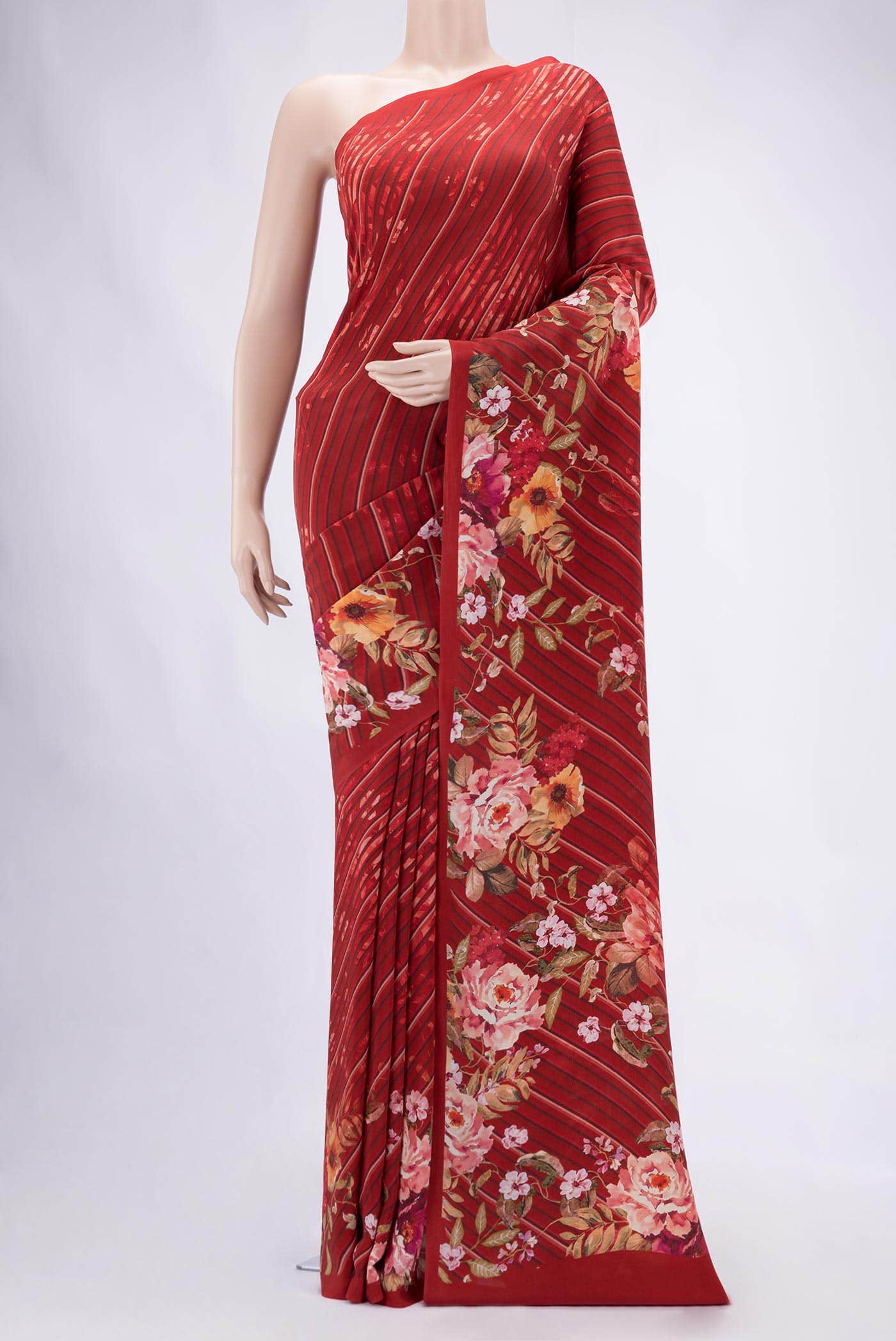 Maroon Mysore Crepe Saree