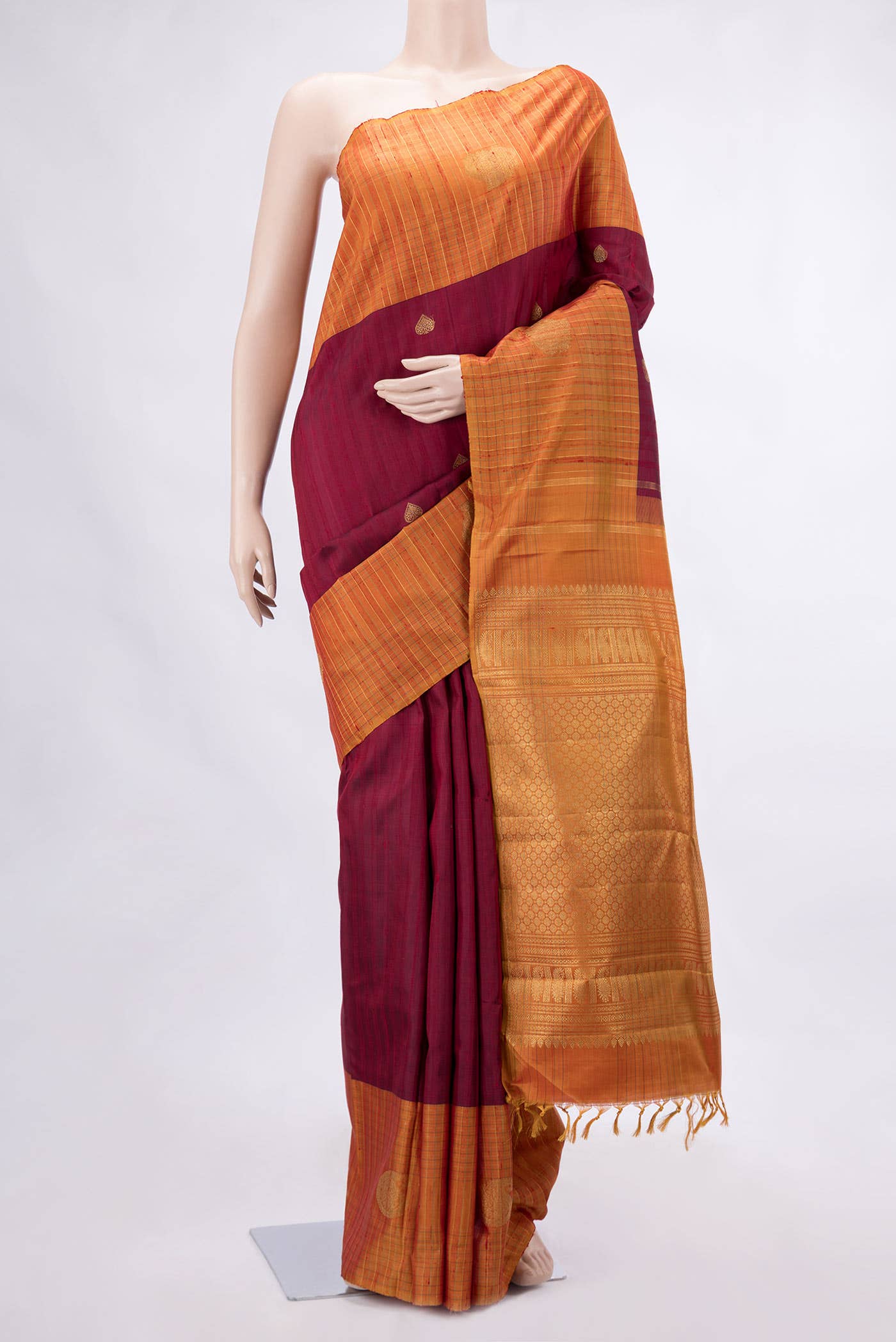 Maroon Dual Tone Kanchipuram Silk Saree