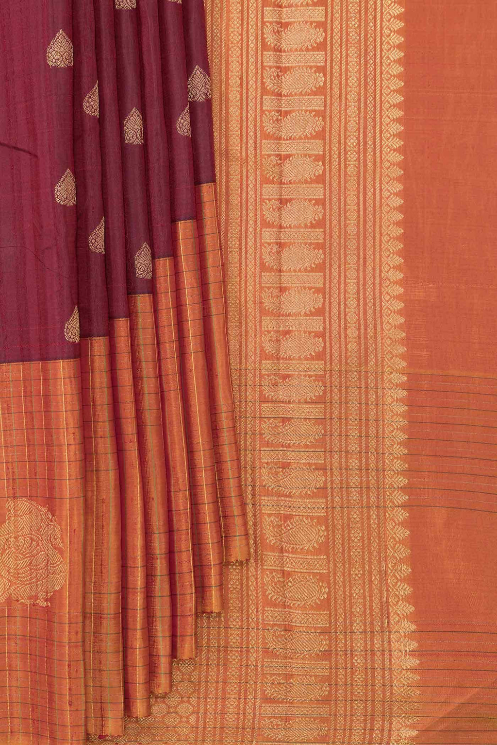 Maroon Dual Tone Kanchipuram Silk Saree