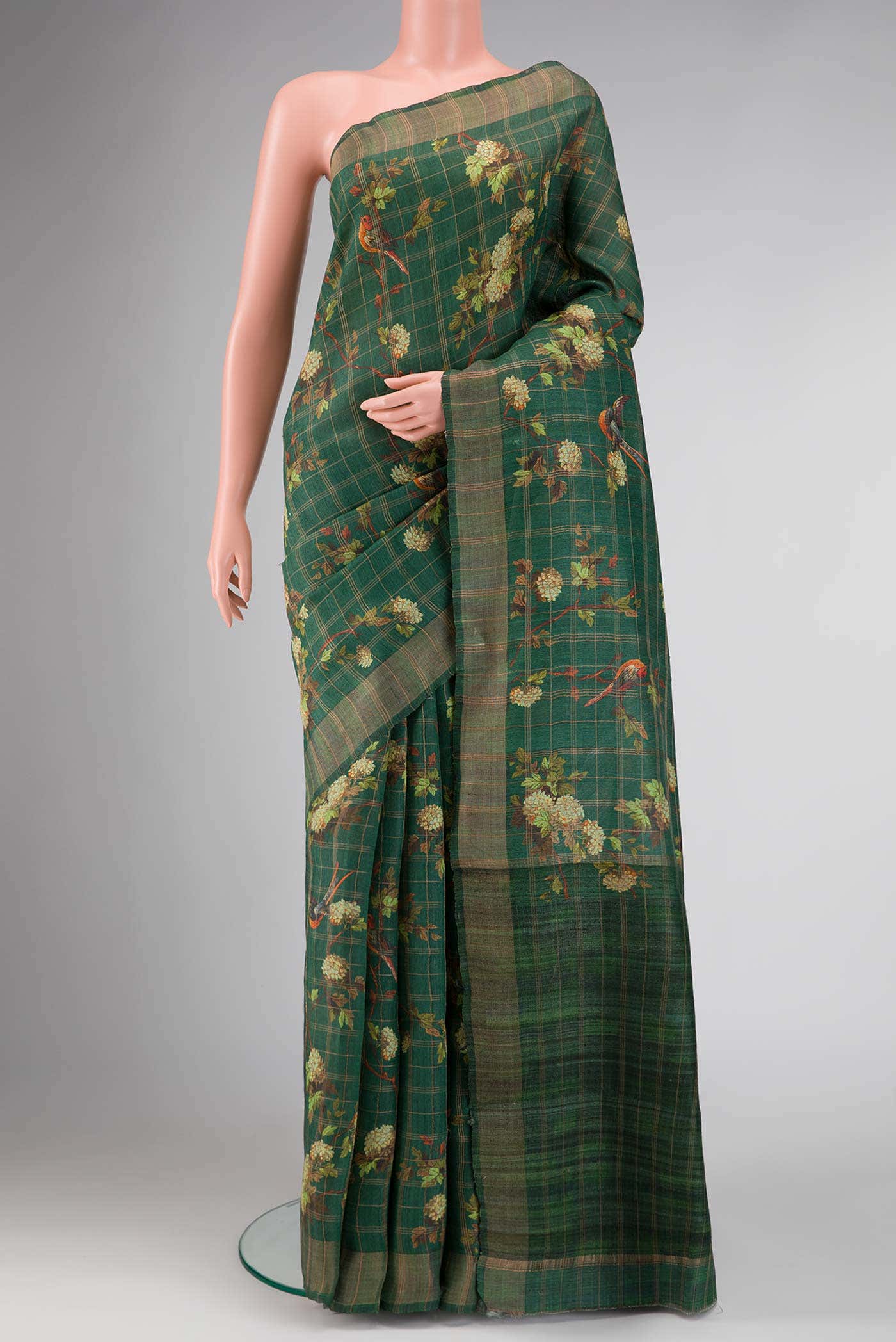 Green Dual Tone Tussar Silk Saree