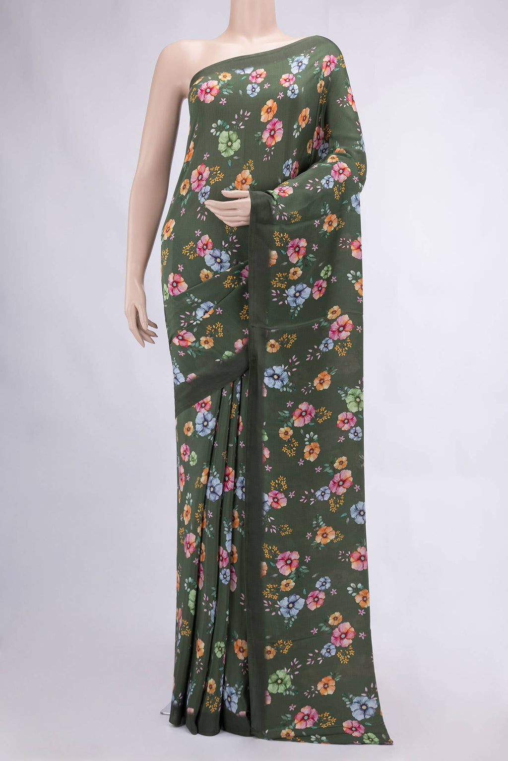 Green Mysore Crepe Saree