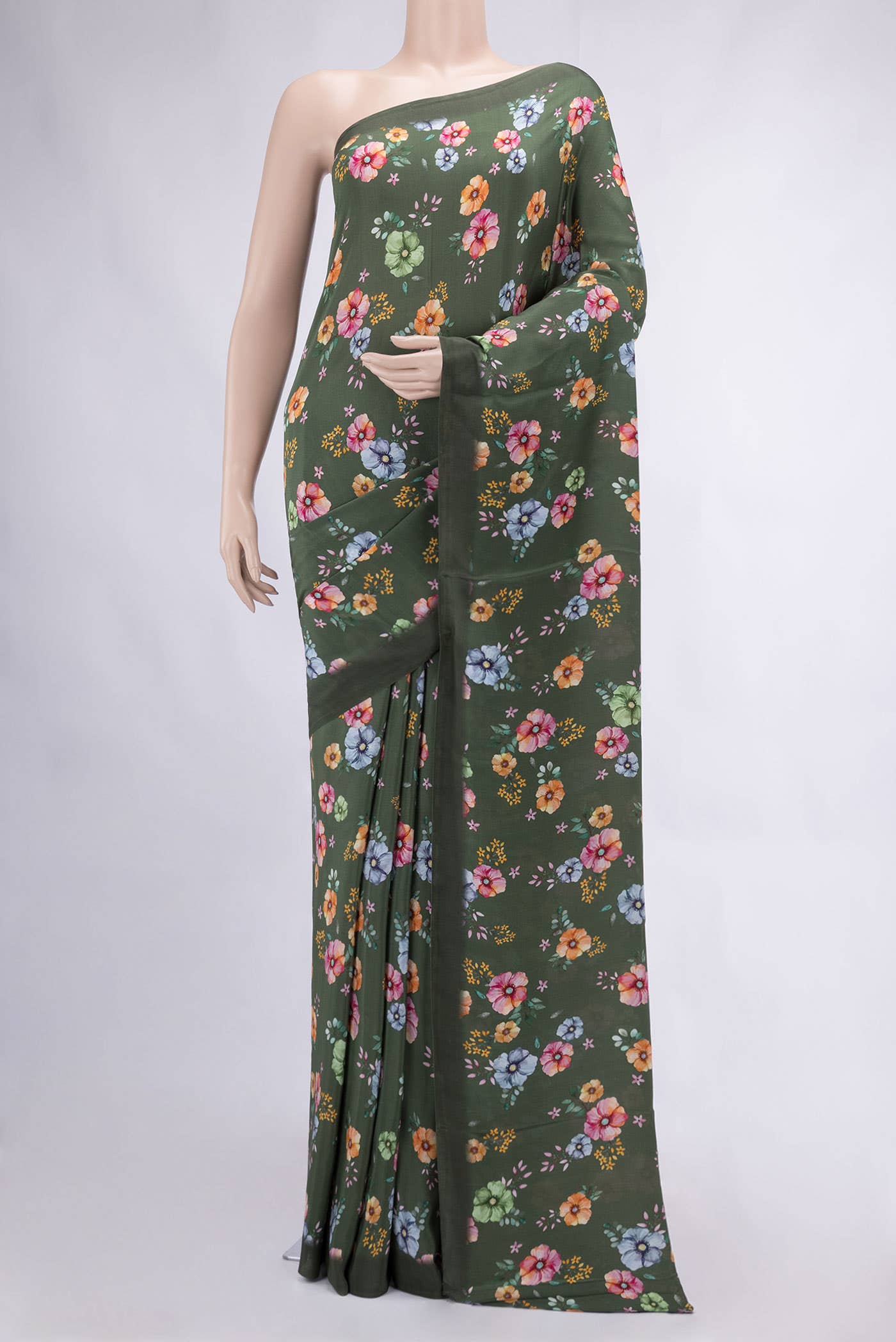 Green Mysore Crepe Saree