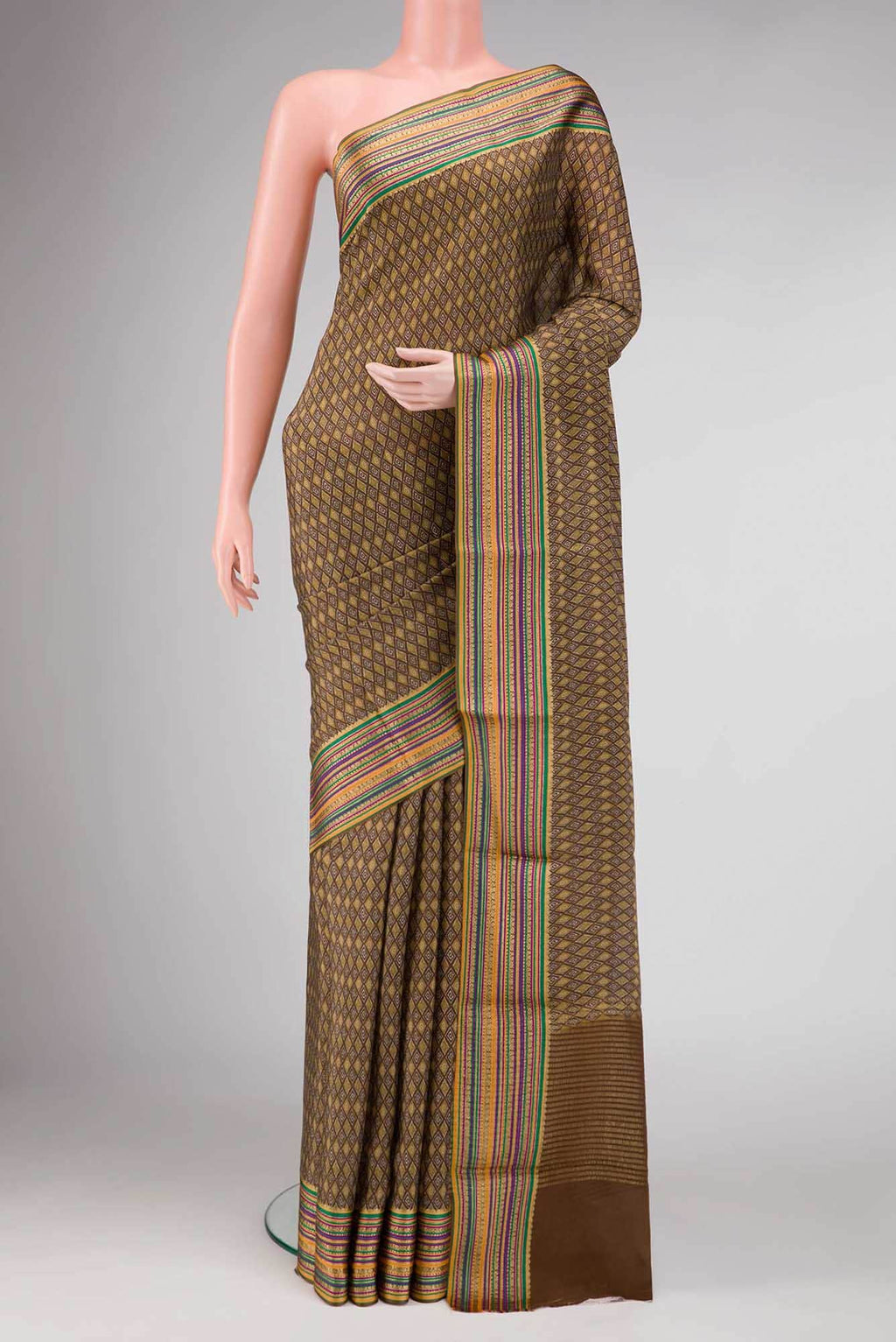 Brown Dual Tone Mysore Crepe Saree