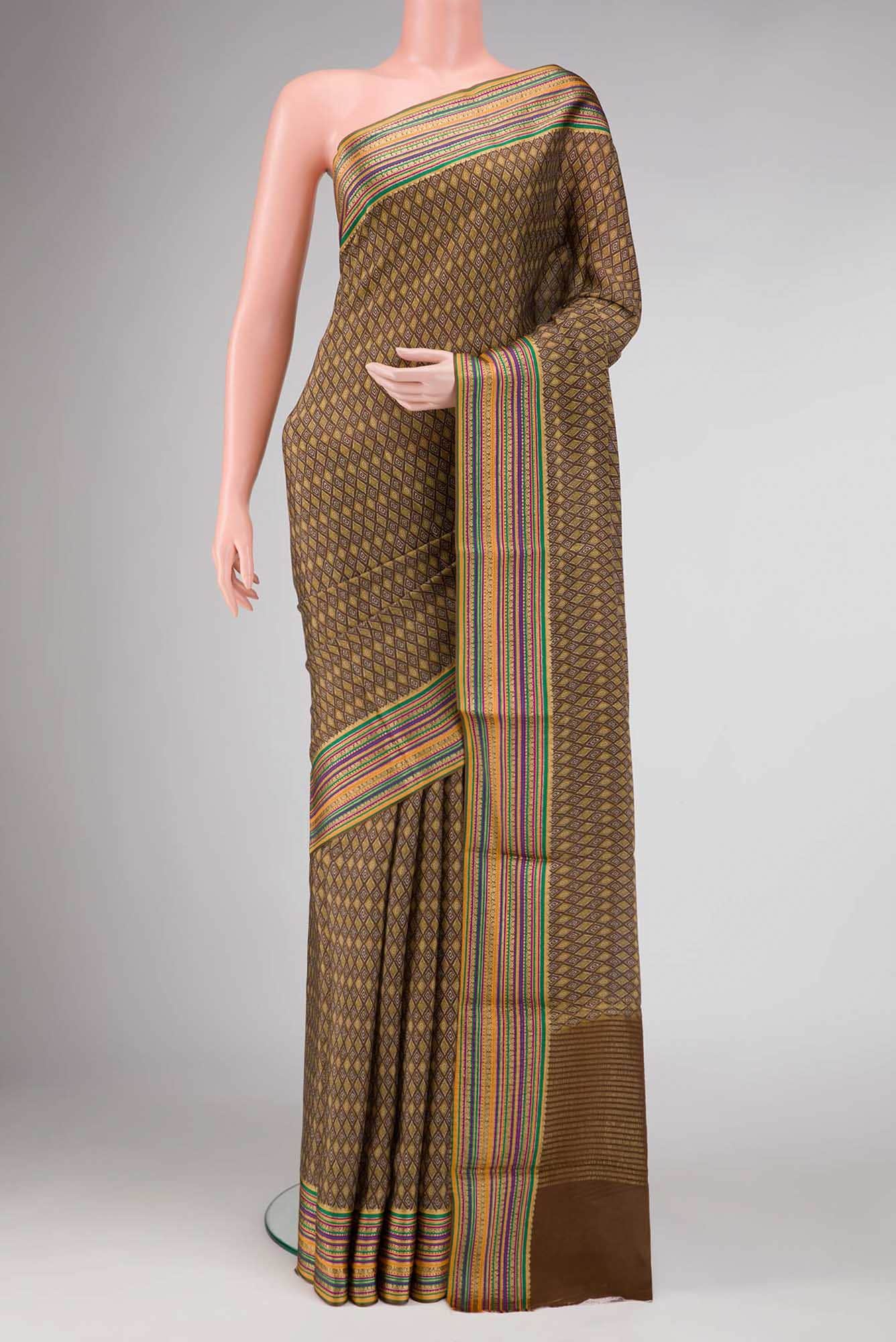 Brown Dual Tone Mysore Crepe Saree