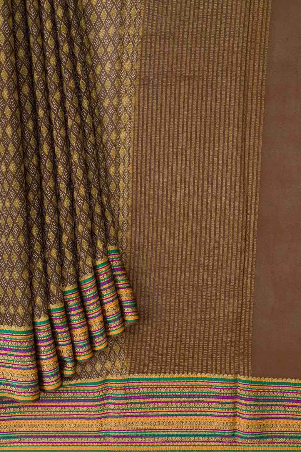 Brown Dual Tone Mysore Crepe Saree