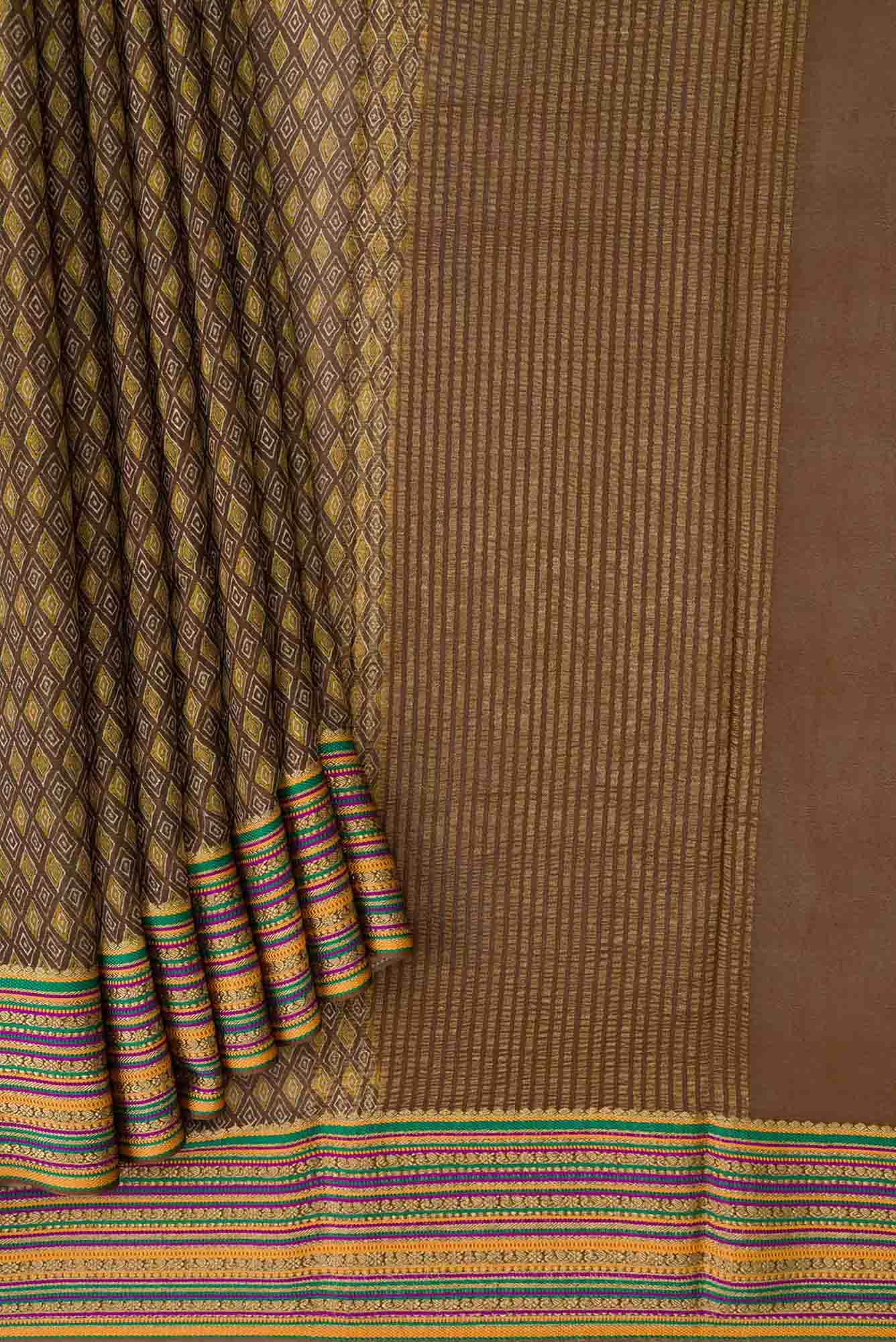 Brown Dual Tone Mysore Crepe Saree