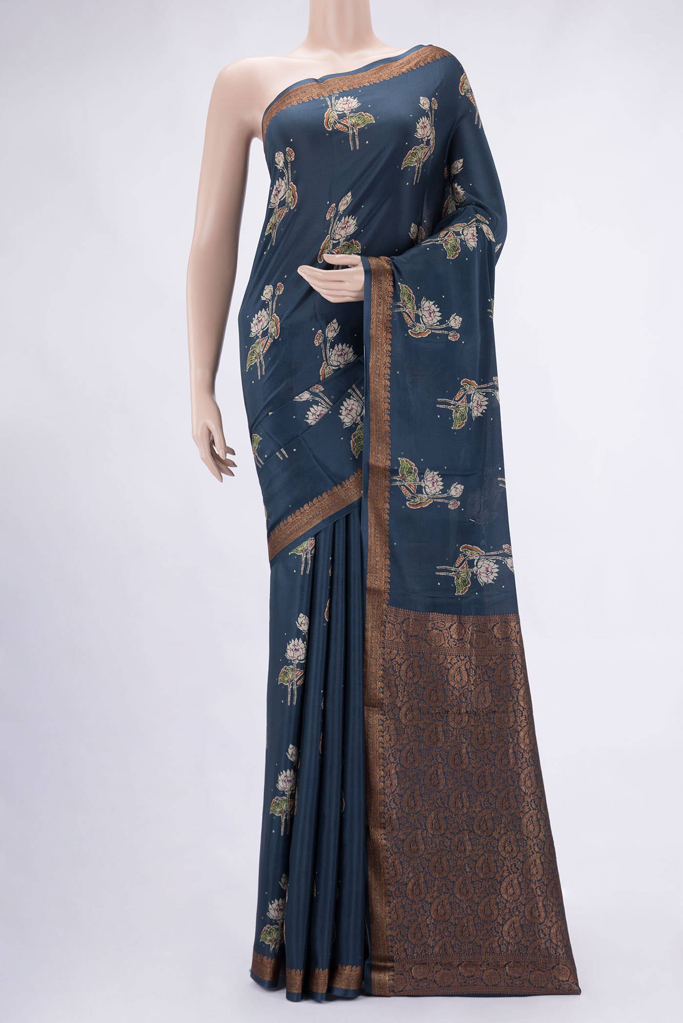 Maya Blue Satin Crepe Saree