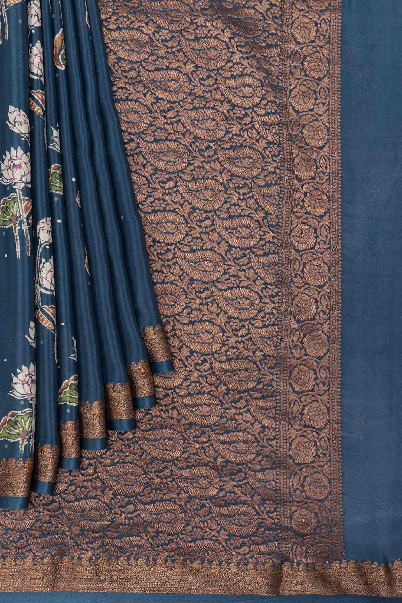 Maya Blue Satin Crepe Saree