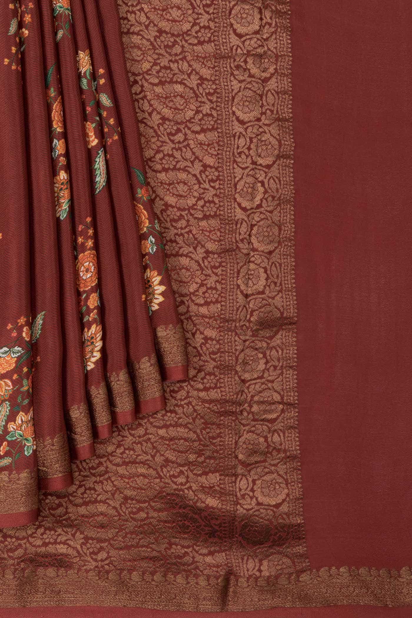 Maroon Mysore Crepe Saree
