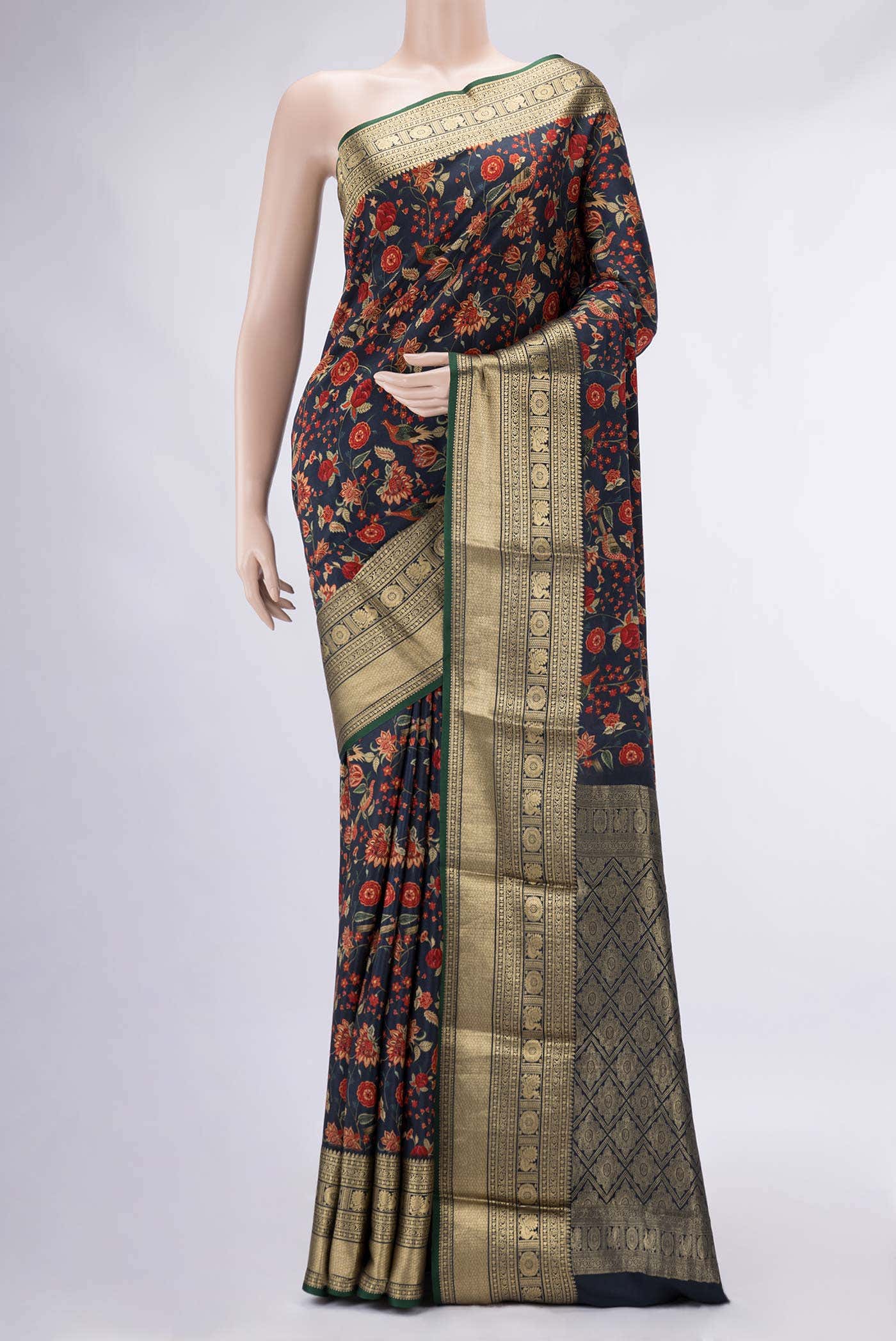 Navy Blue Mysore Crepe Saree