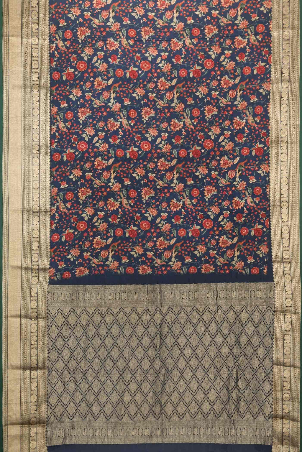 Navy Blue Mysore Crepe Saree