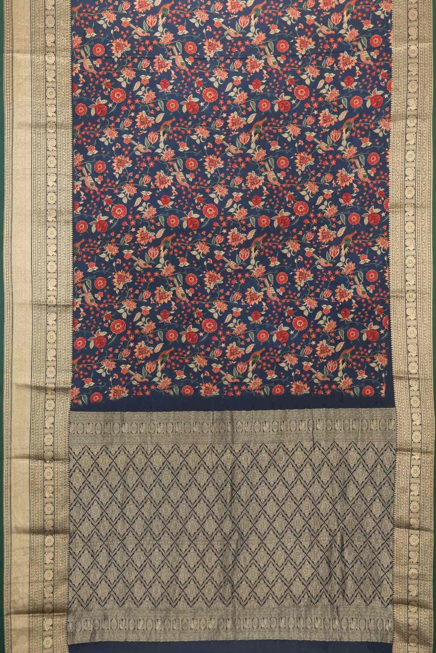 Navy Blue Mysore Crepe Saree