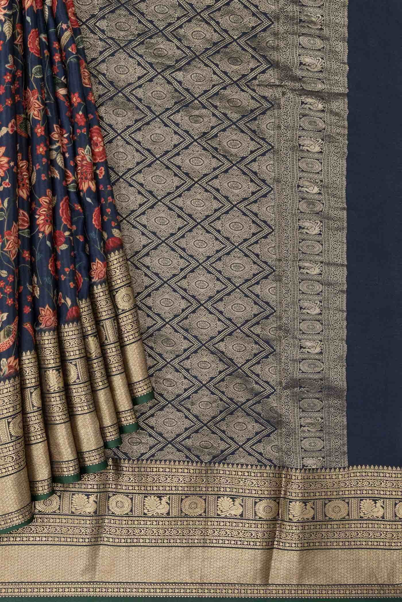 Navy Blue Mysore Crepe Saree