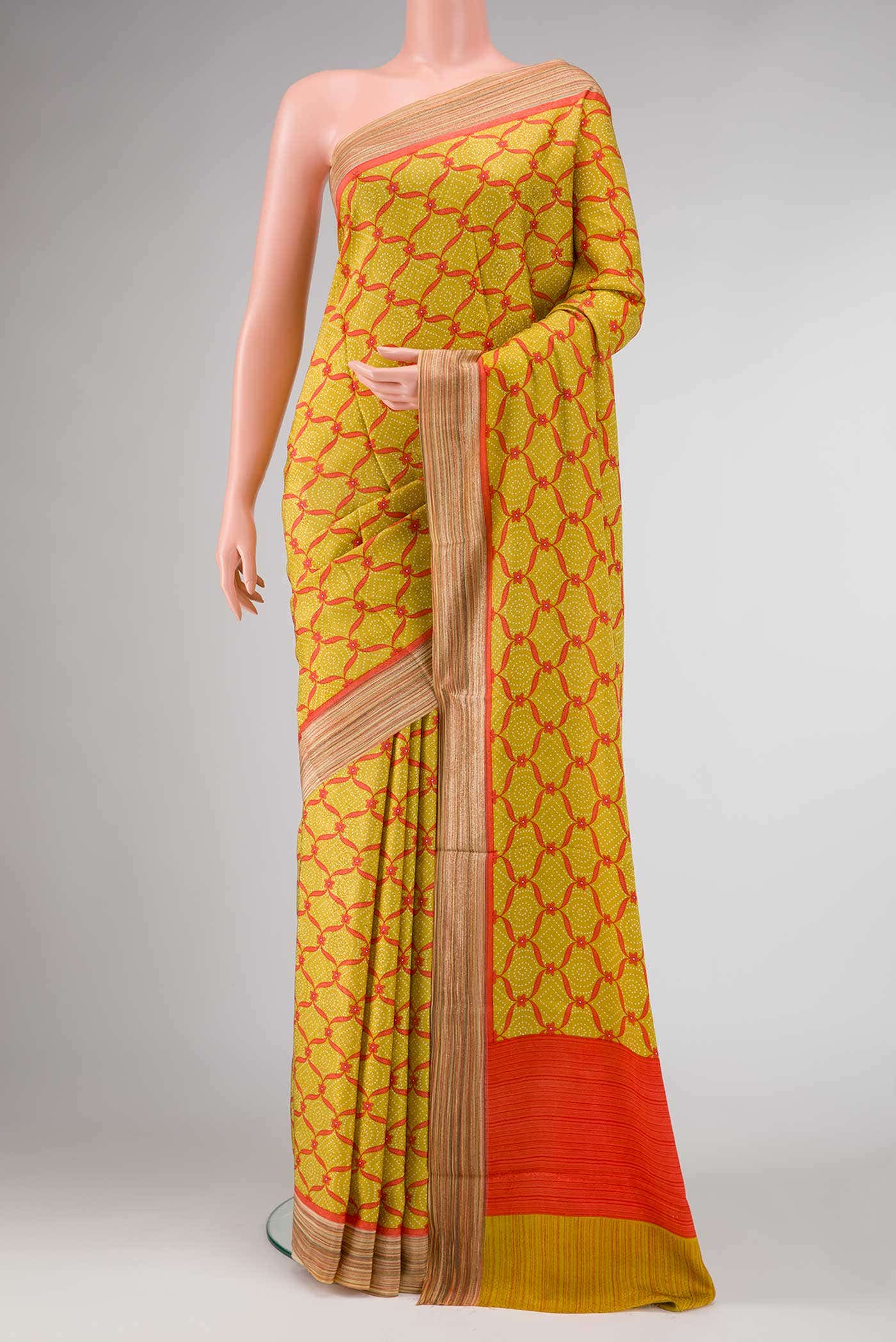 Mustard Dual Tone Mysore Crepe Saree