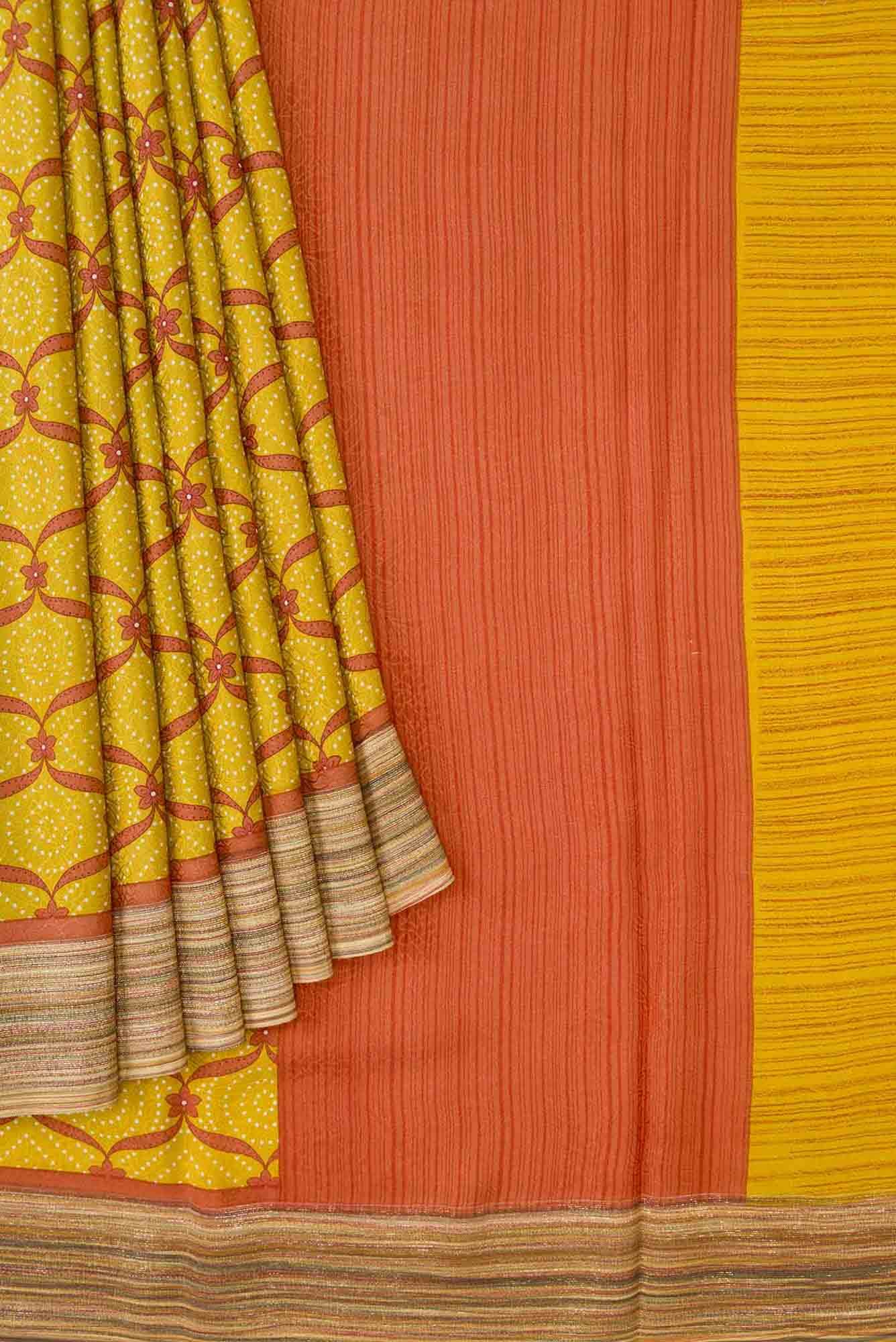 Mustard Dual Tone Mysore Crepe Saree