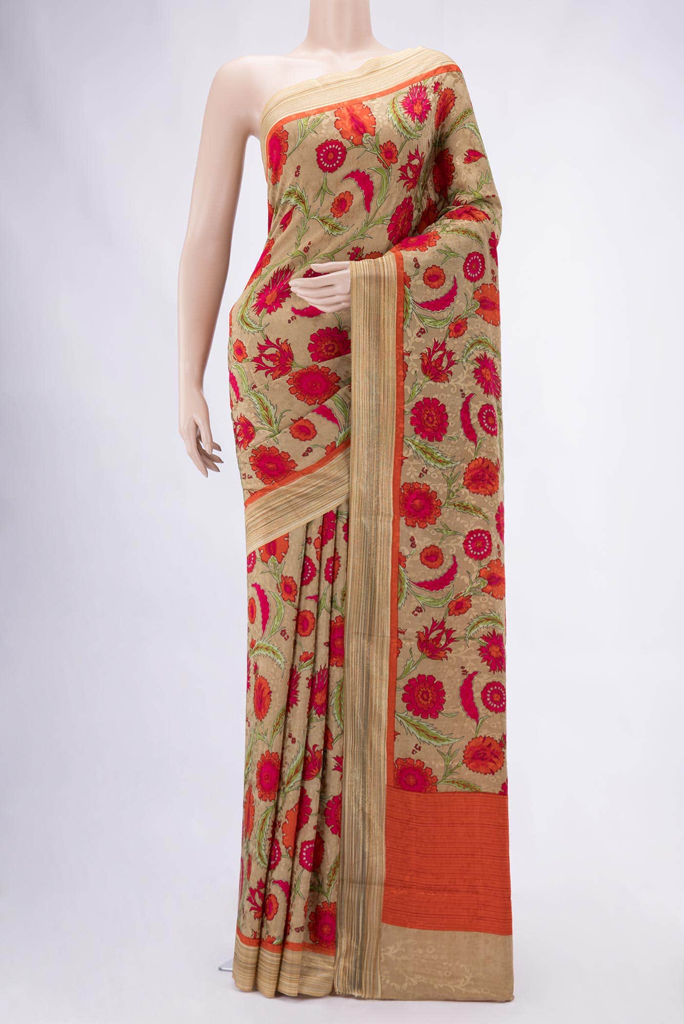Beige Mysore Crepe Saree