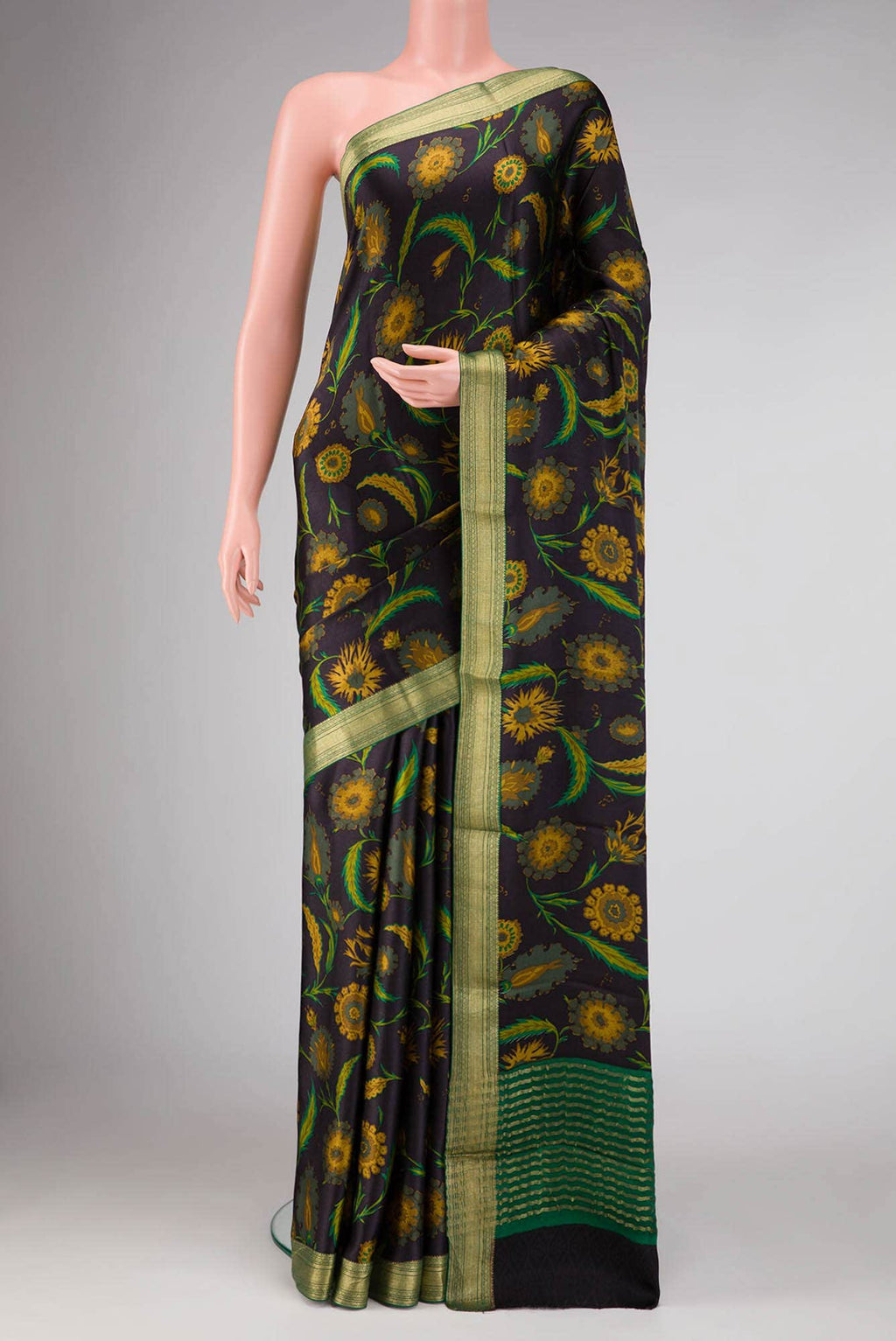 Navy Blue Dual Tone Mysore Crepe Saree