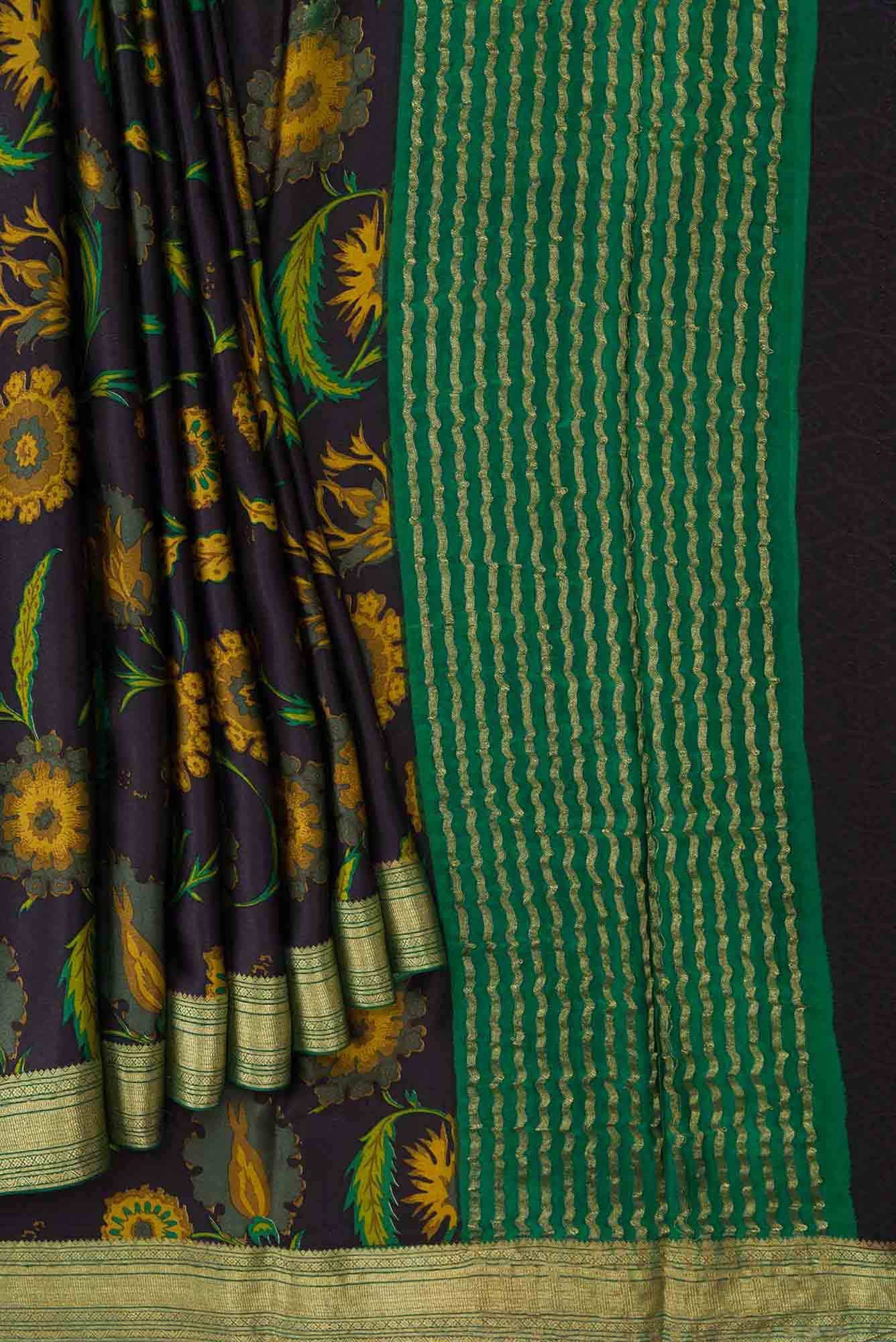 Navy Blue Dual Tone Mysore Crepe Saree