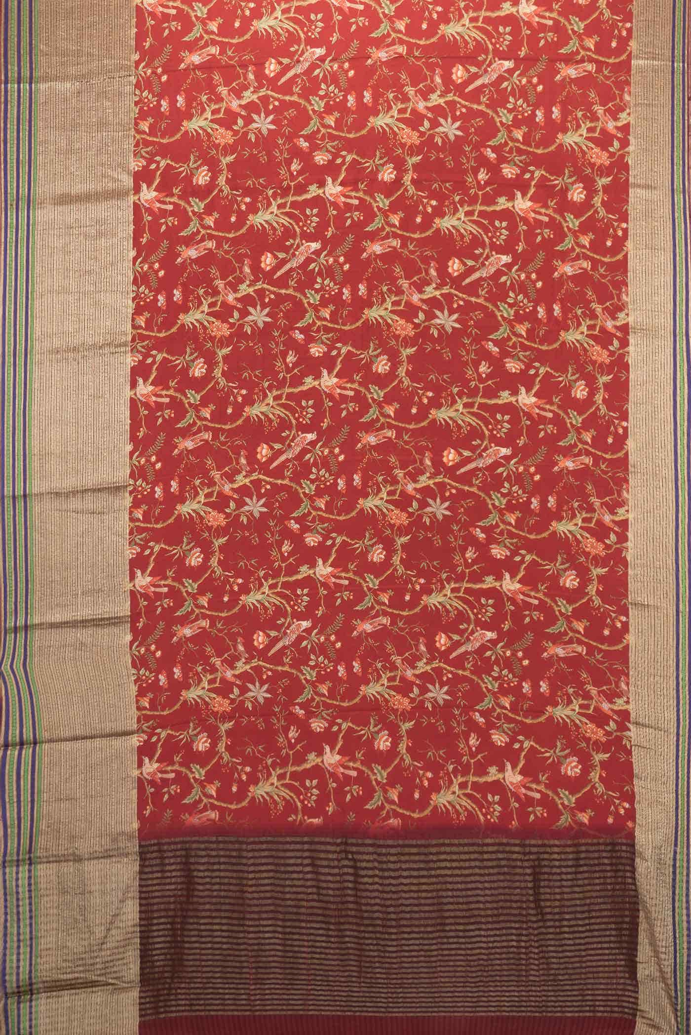 Maroon Mysore Crepe Saree