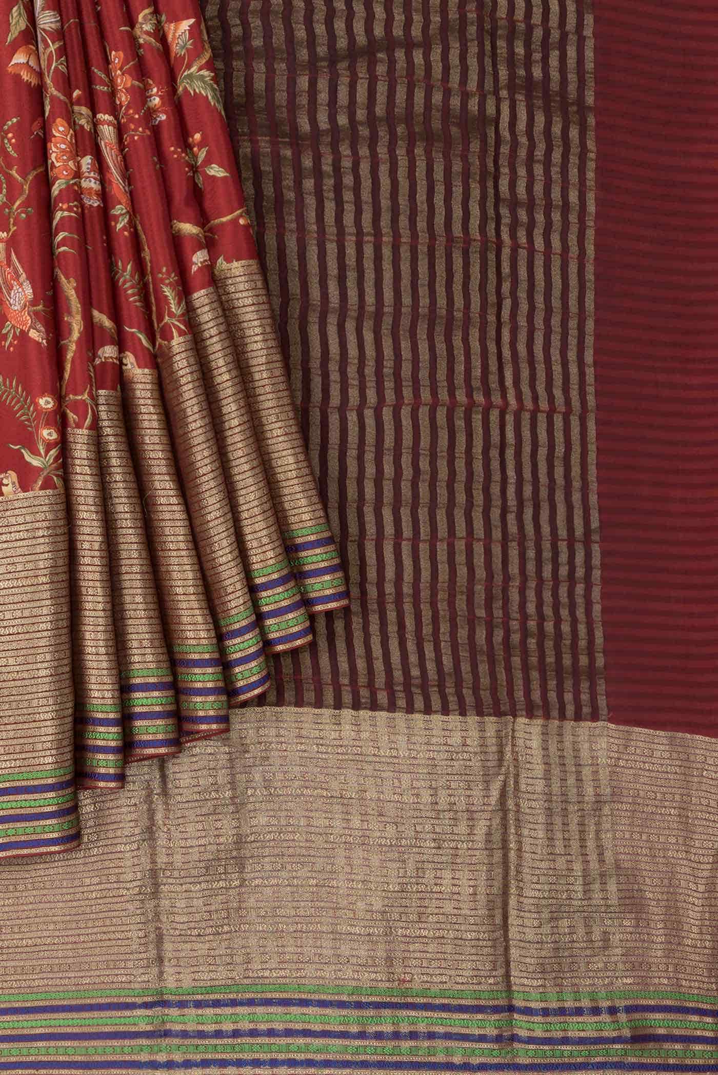 Maroon Mysore Crepe Saree