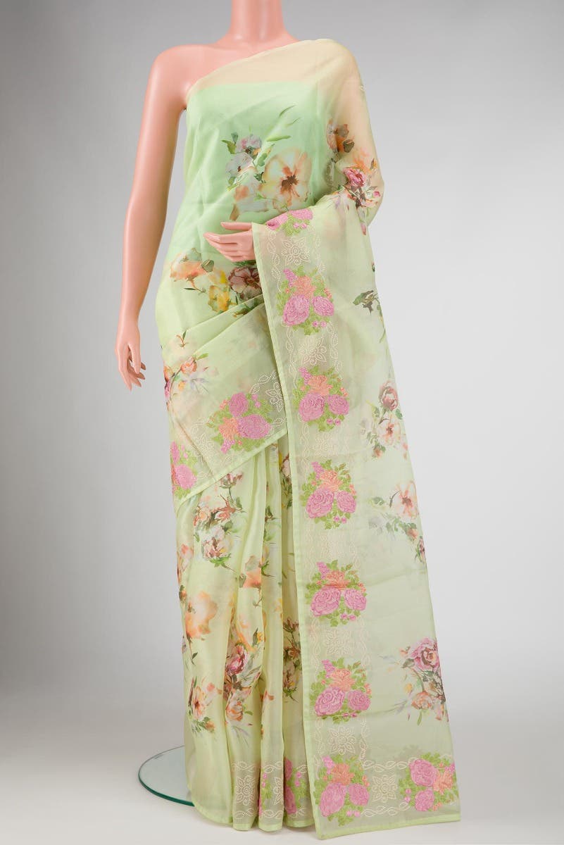 Pista Green Dual Tone Organza Silk Saree