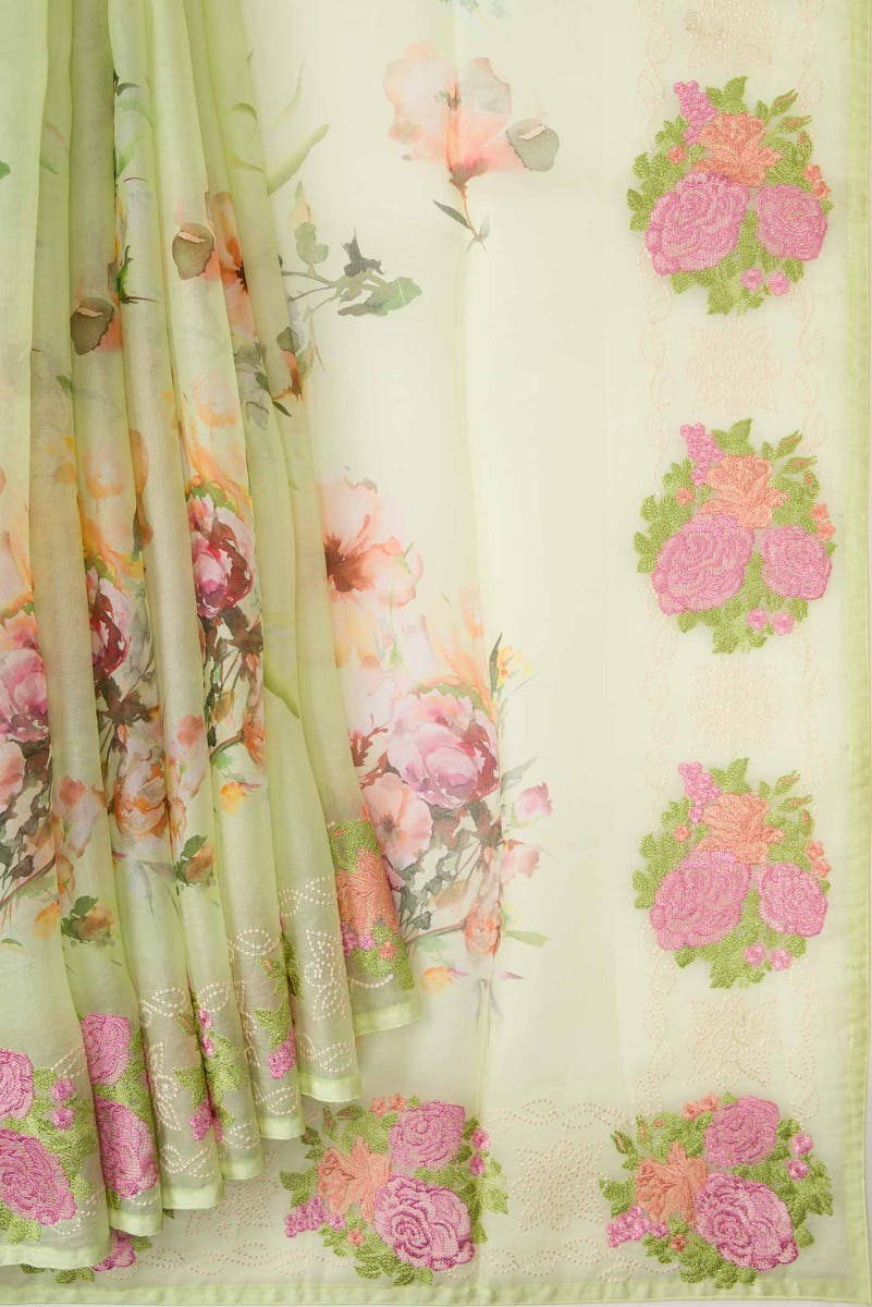 Pista Green Dual Tone Organza Silk Saree