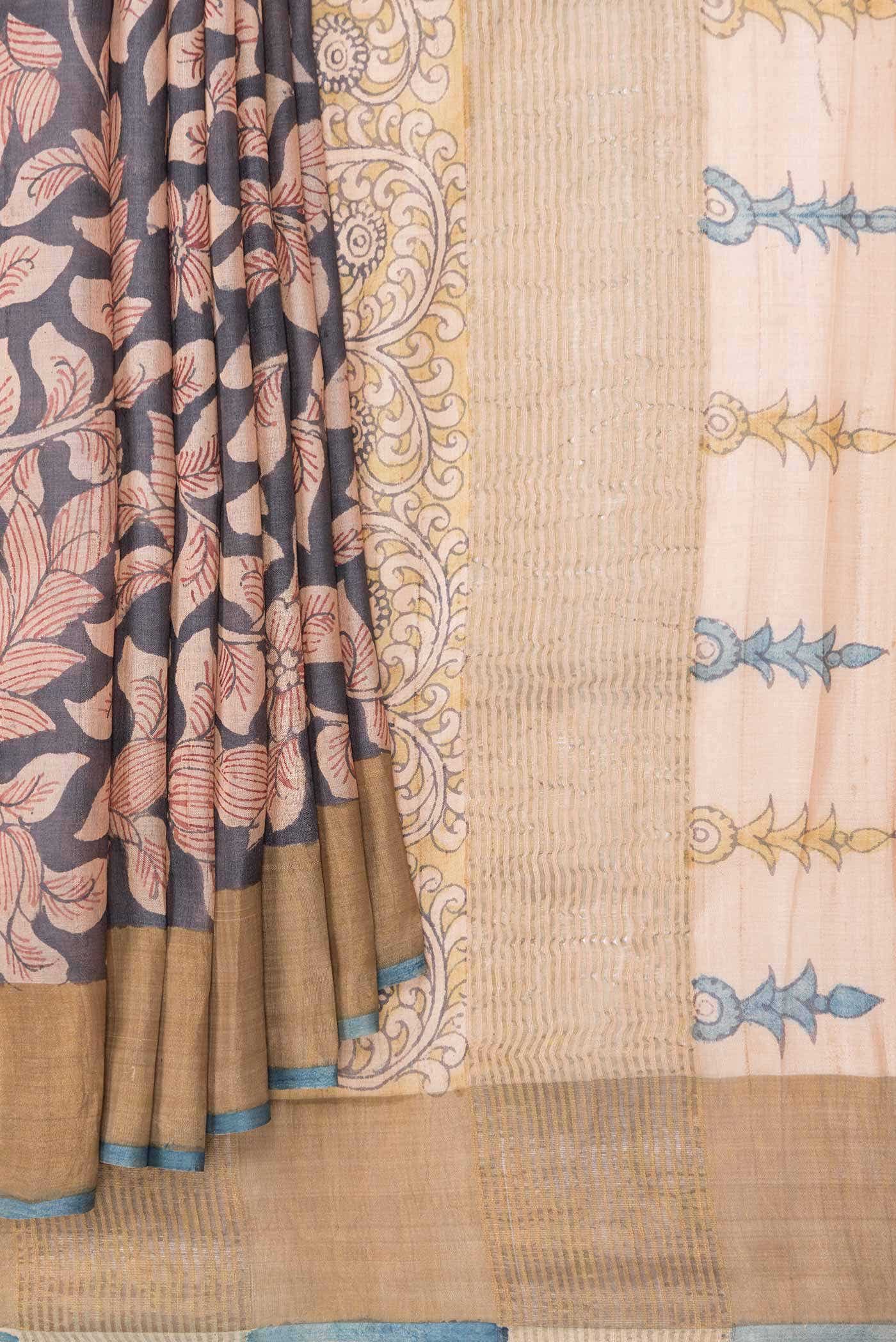 Coffee Brown Dual Tone Tussar Silk Saree