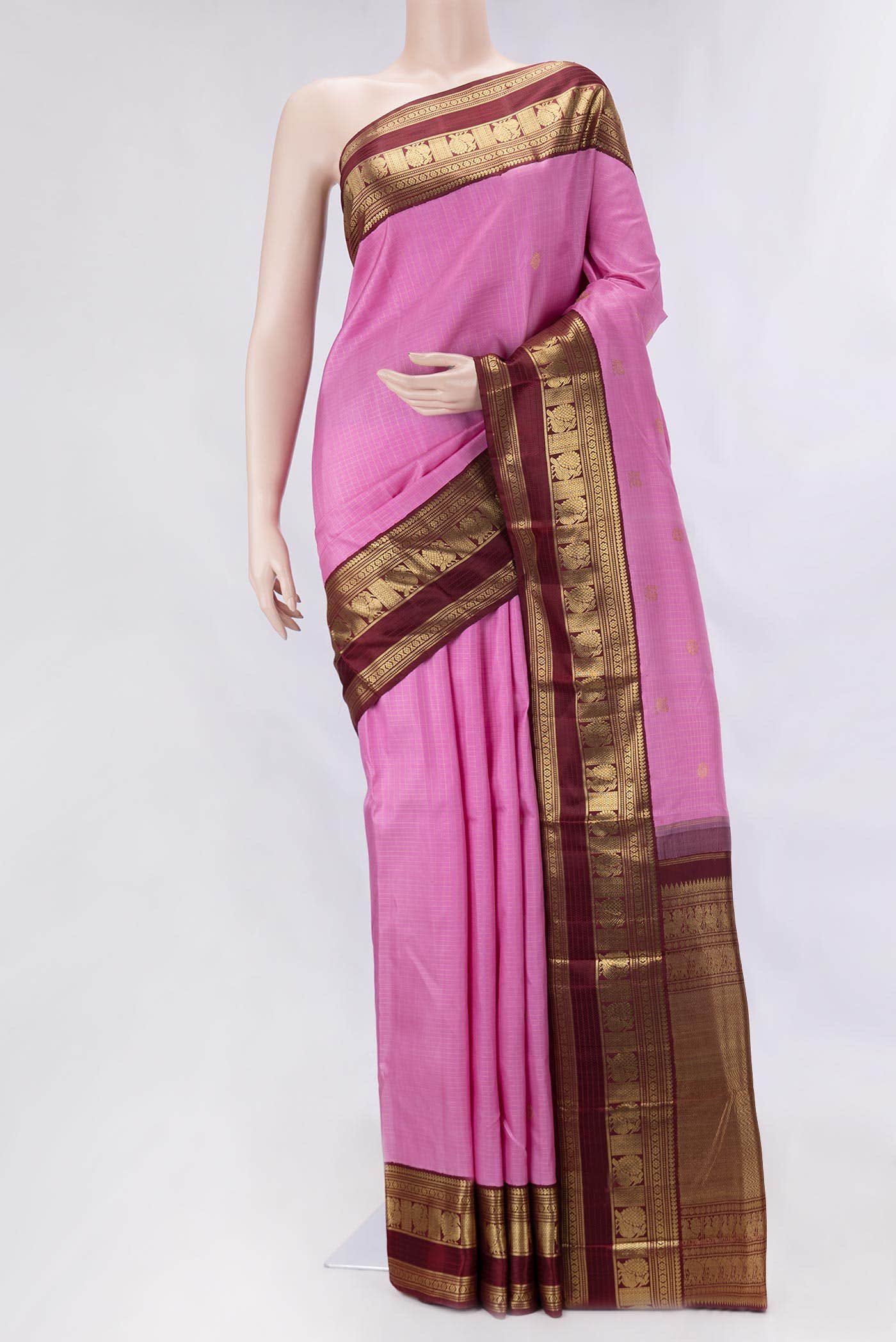 Pure Silk Pure Zari Pink Dual Tone Kanchipuram Saree